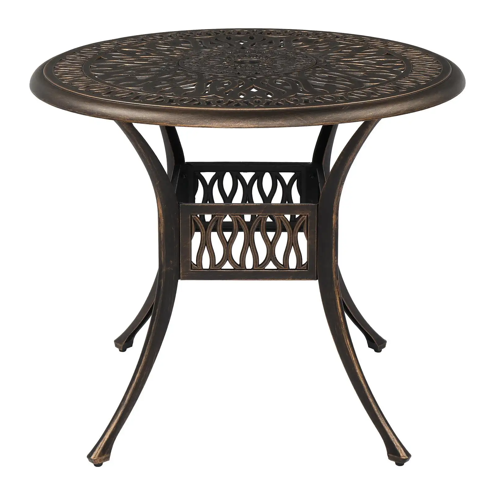 UBesGoo 35 Round Patio Bistro Table Aluminum w/ Umbrella Hole Table. Cast Iron Round Side Table