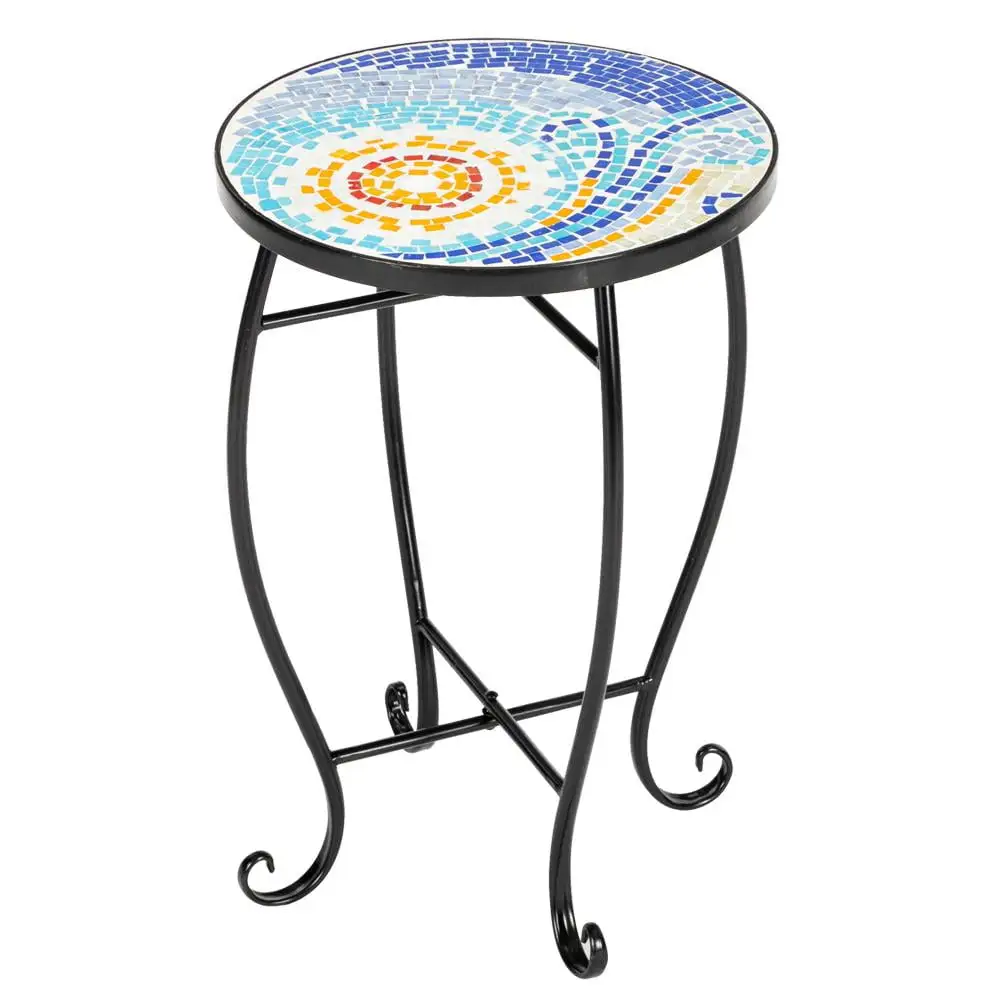 UBesGoo Blue Hawaii Mosaic Round Terrace Bistro Table