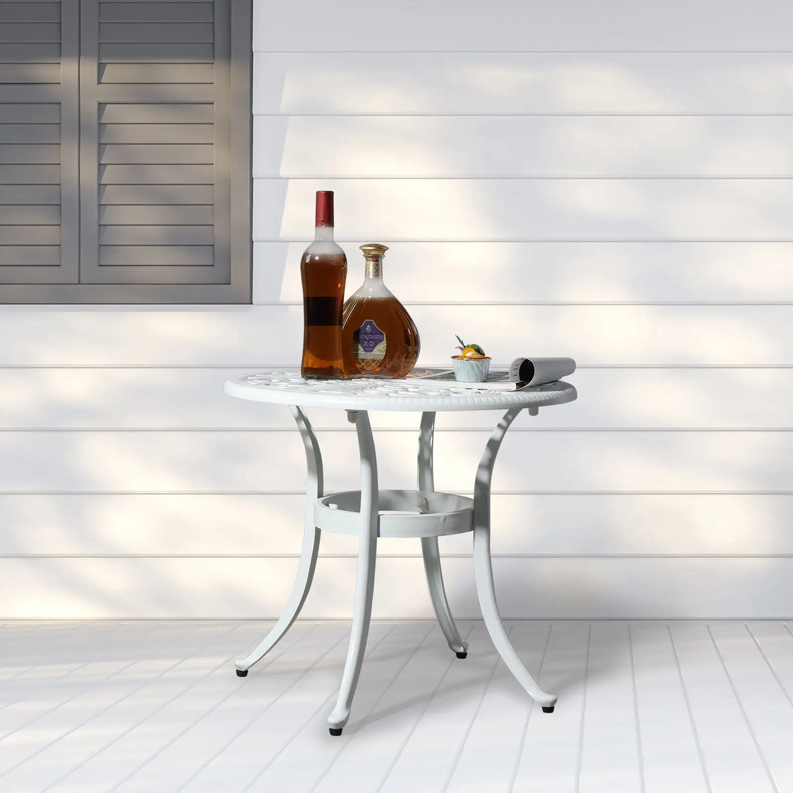 UBesGoo Patio Side Table. 23.6 in Cast Aluminum Table. Metal Bistro Round Table. Iron Tea Table. White