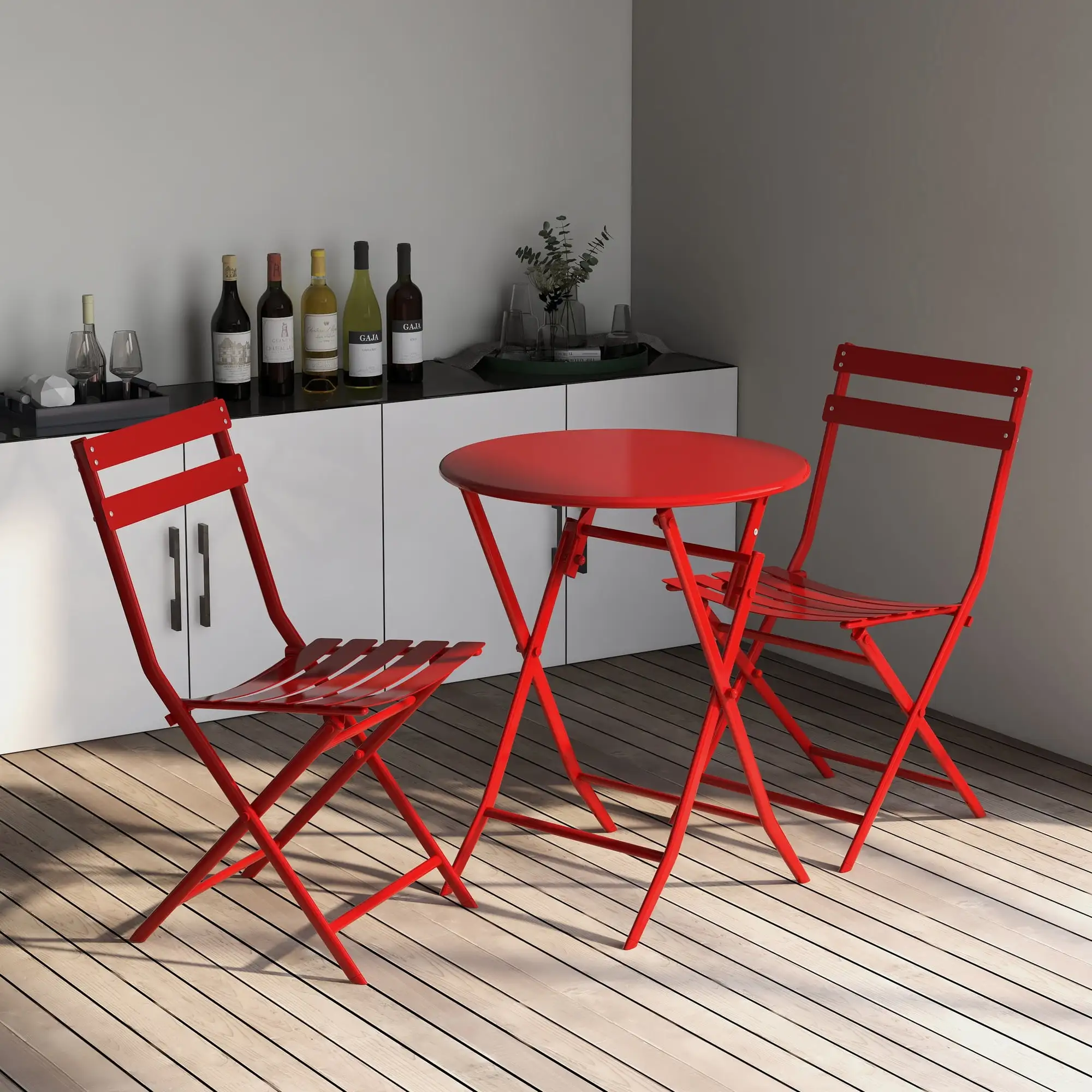 Ufurpie Patio 3-Piece Bistro Set Foldable Round Table and Chairs.Outdoor Furniture Sets with Premium Steel Frame Portable Design for Bistro & Balcony.Red