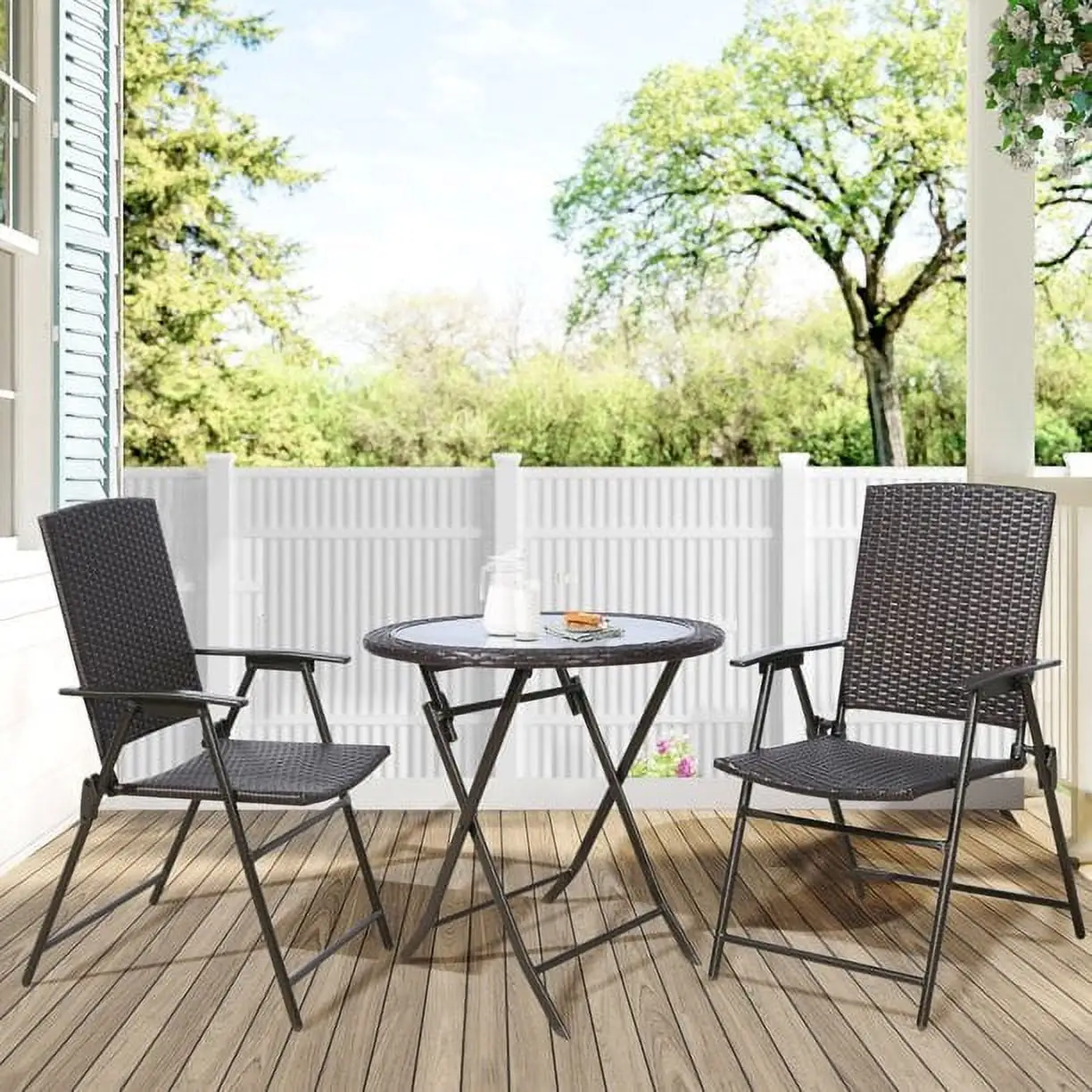 Ulax Furniture 3 Pieces Wicker Folding Bistro Set. Balcony Table and Chairs Sets. Garden Backyard Furniture