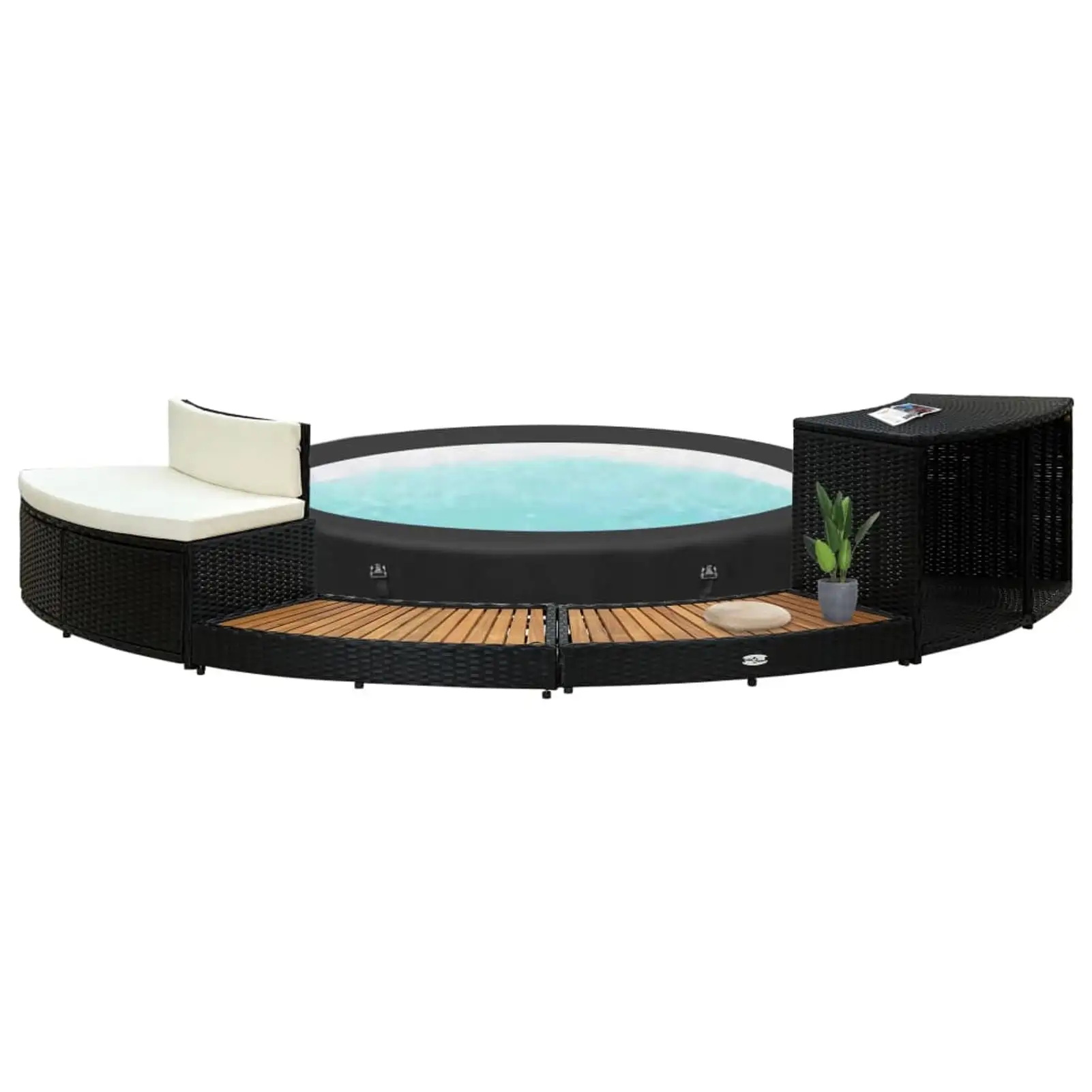 Uteam Black Poly Rattan Spa Surround Acacia Wood