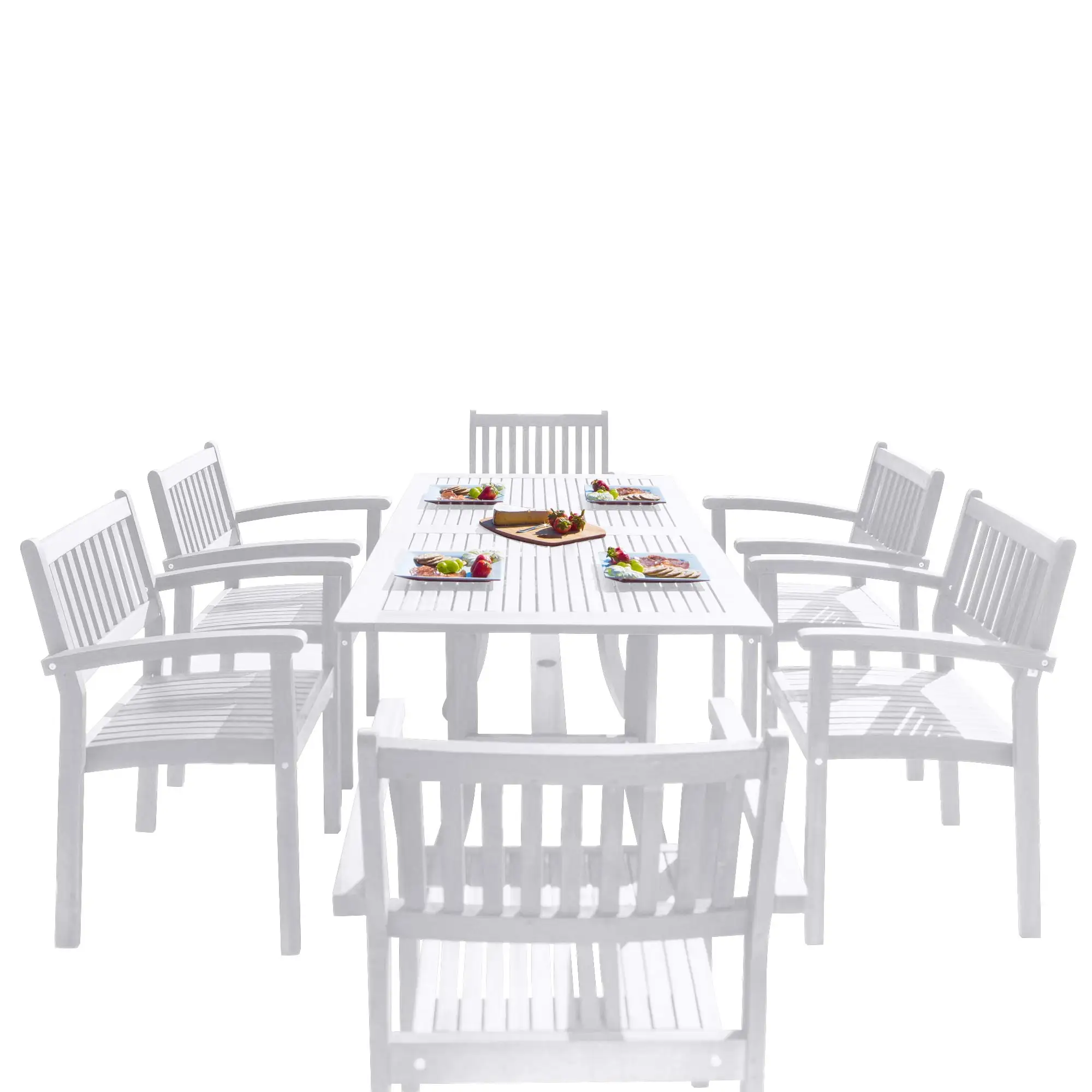 VIFAH Bradley Outdoor Patio Wood 7-piece Dining Set with Stacking Chairs - White