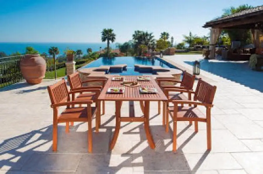 VIFAH Malibu Outdoor 5-piece Wood Patio Dining Set with Stacking Chairs