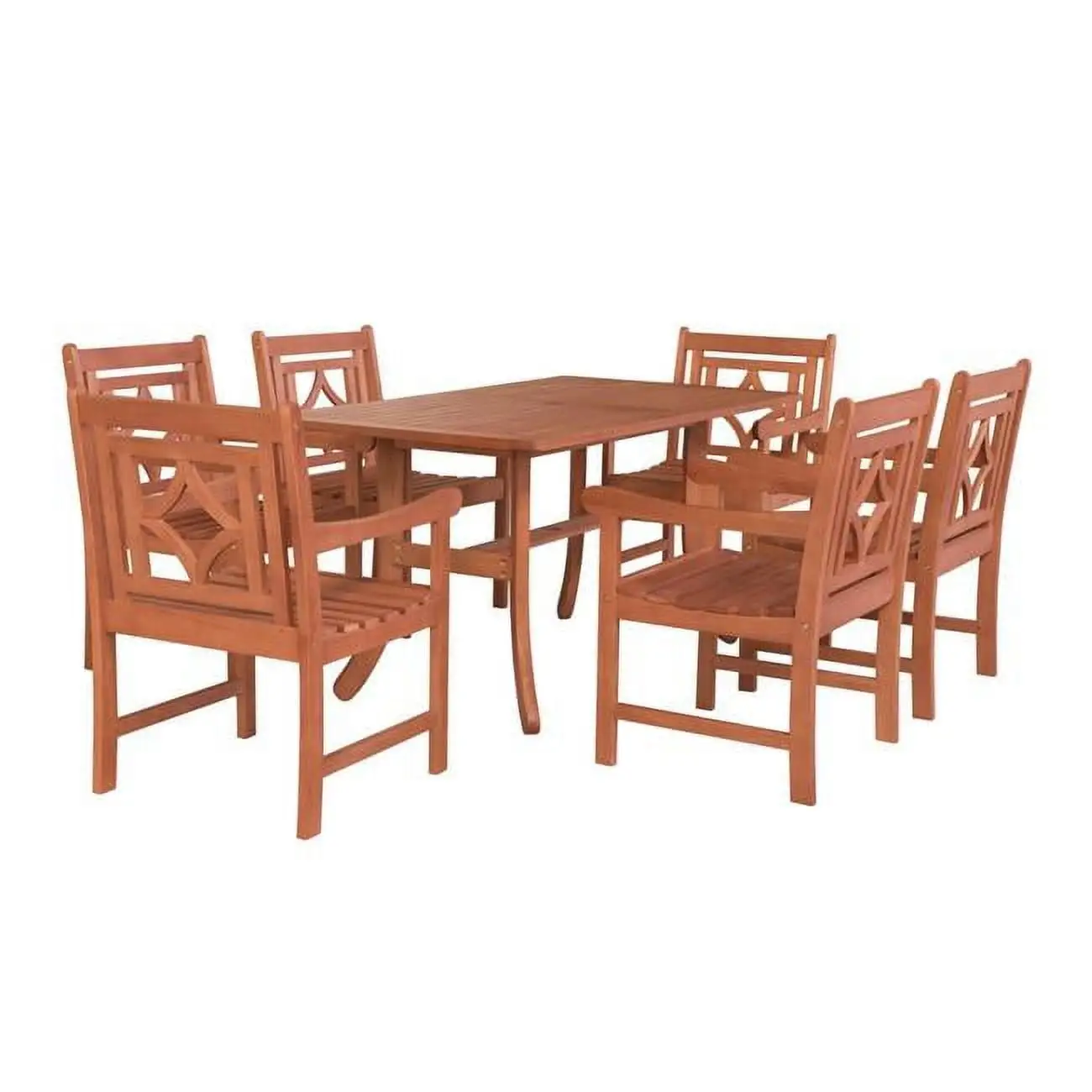 VIFAH Malibu Outdoor 7-piece Wood Patio Curvy Legs Table Dining Set - Natural Wood