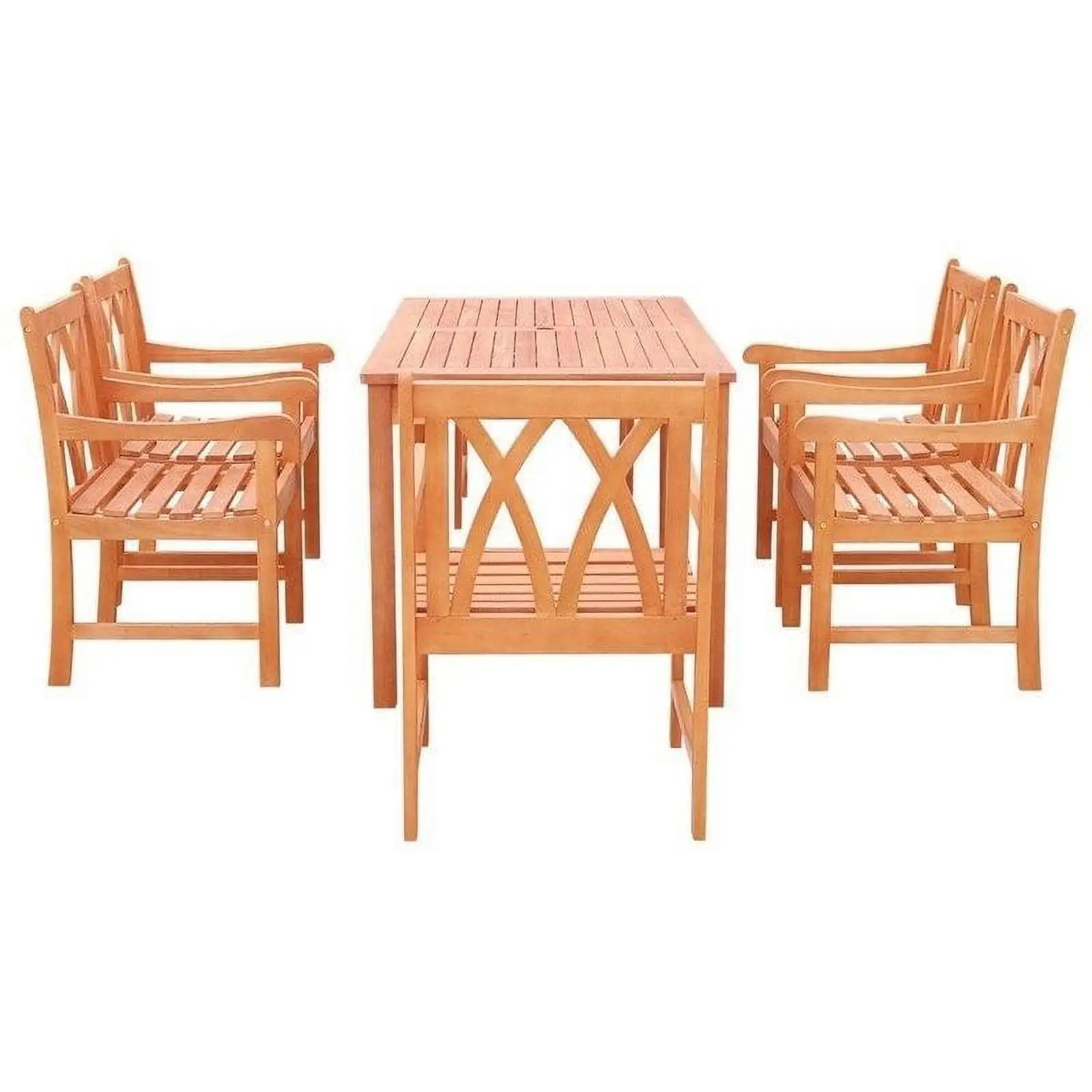 VIFAH Malibu Outdoor 7-piece Wood Patio Dining Set with Curvy Leg Table