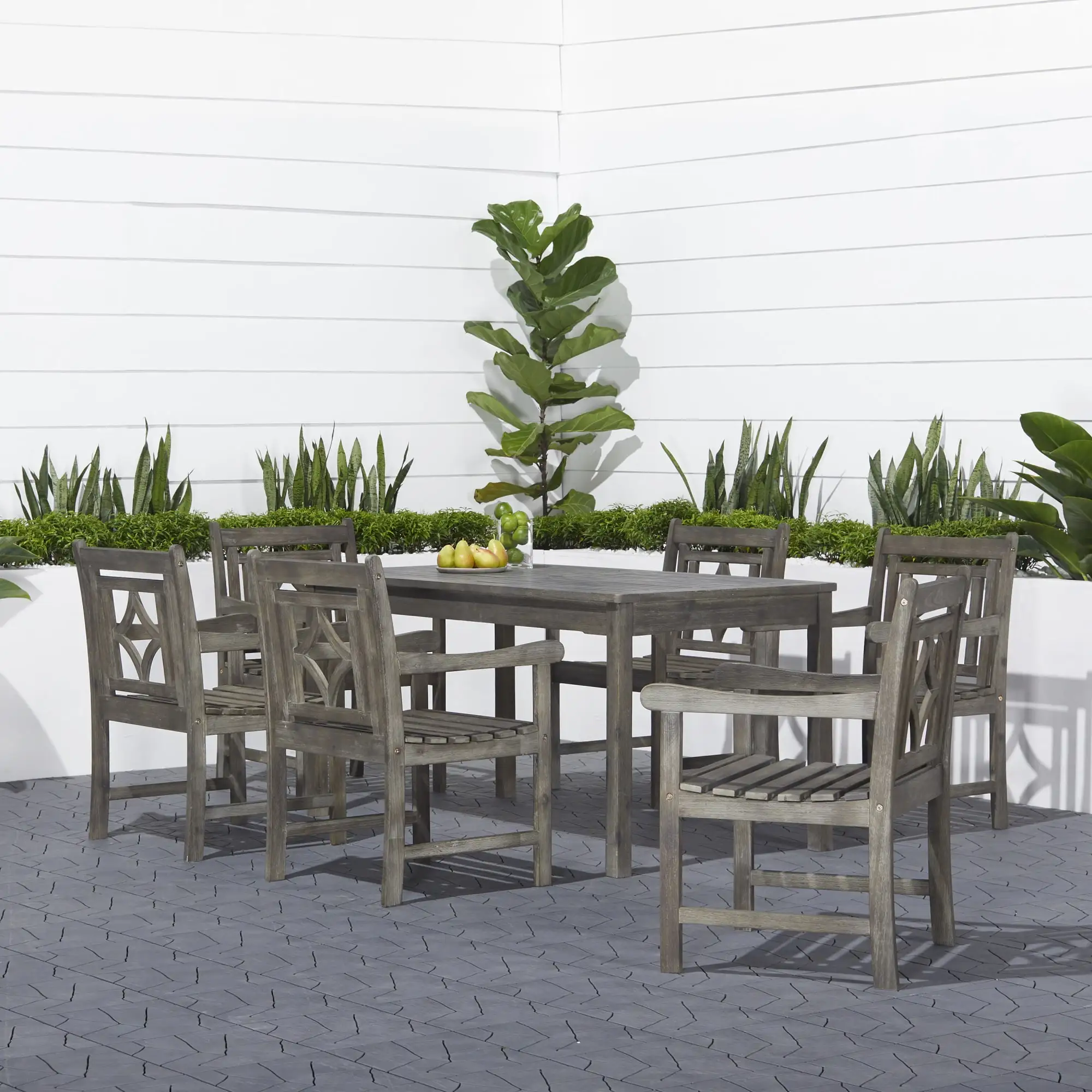 Vifah Renaissance 7-Piece Wood Patio Rectangular Table Dining Set V1297SET30