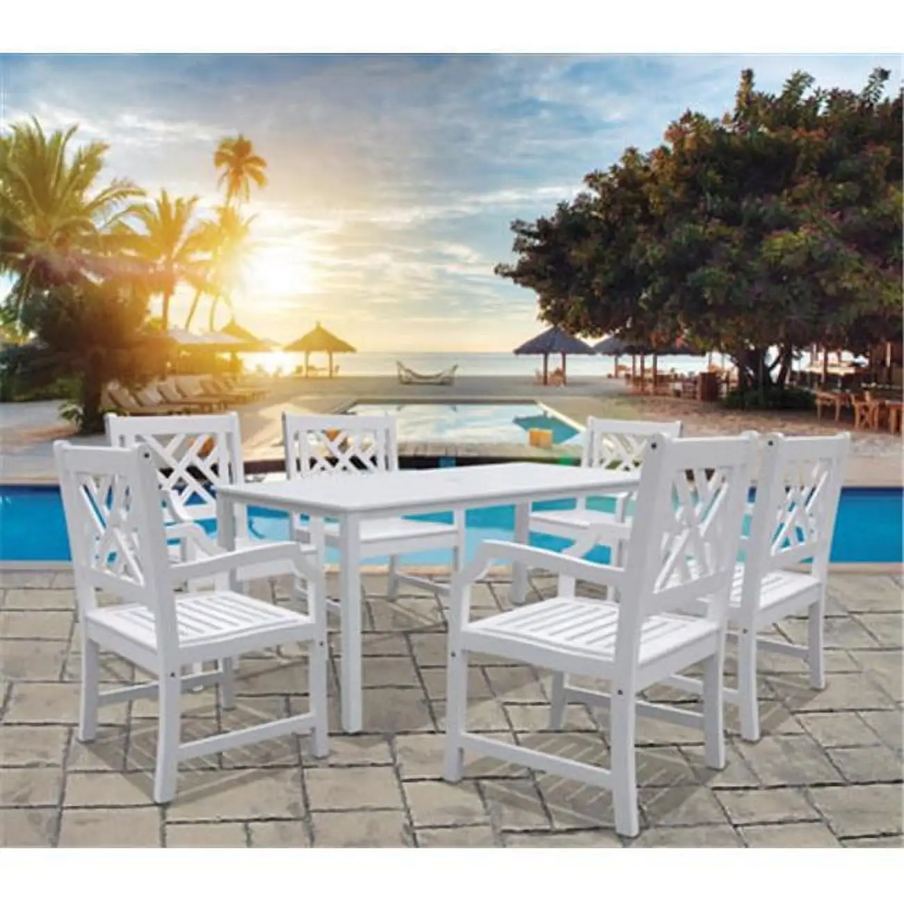 Vifah Bradley Outdoor 7-Piece Wood Patio Dining Set In White V1336SET9