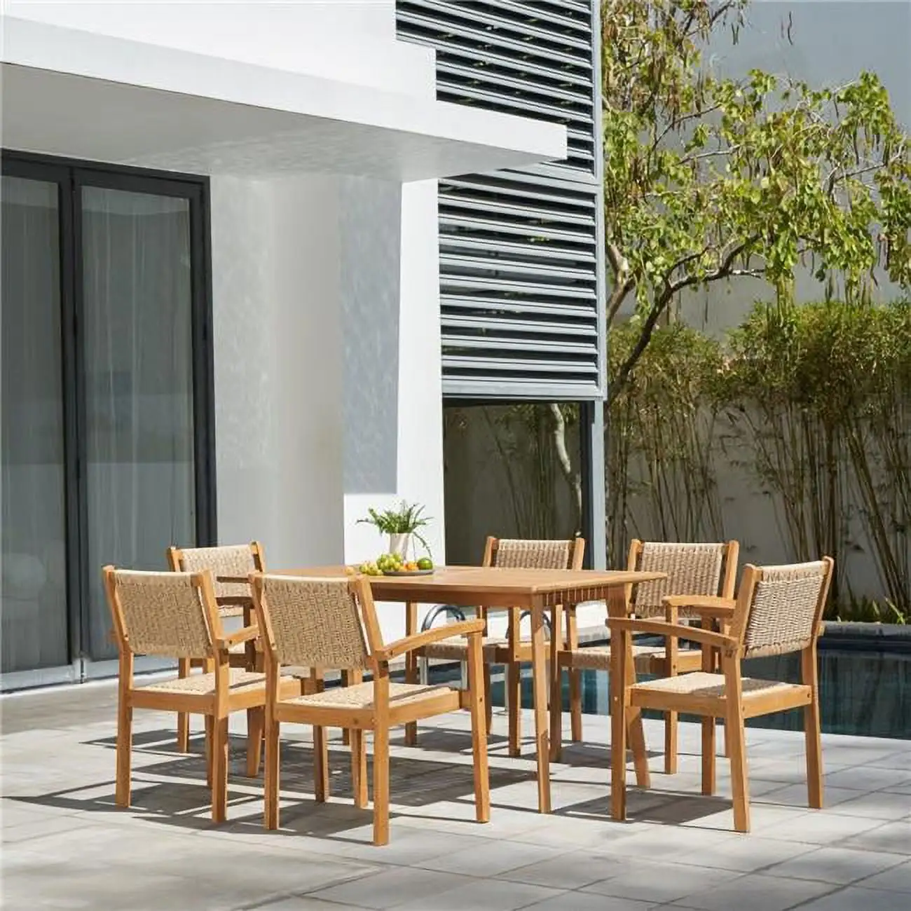 VIFAH V1950SET2 Chesapeake Outdoor Natural 7-Piece Wood Dining Set