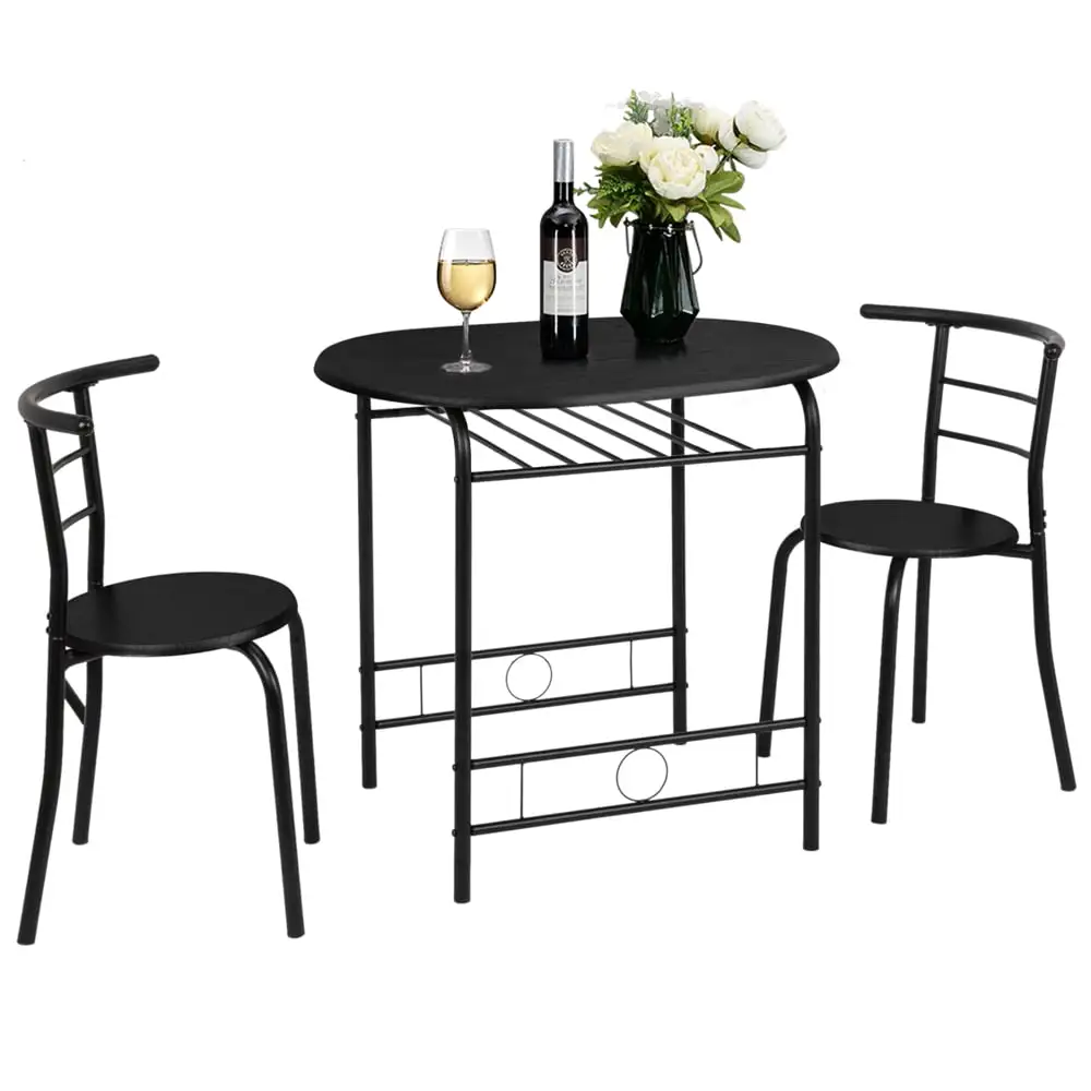 VINGLI Small Dining Table Set for 2.Kitchen Table and 2 Chairs.Black