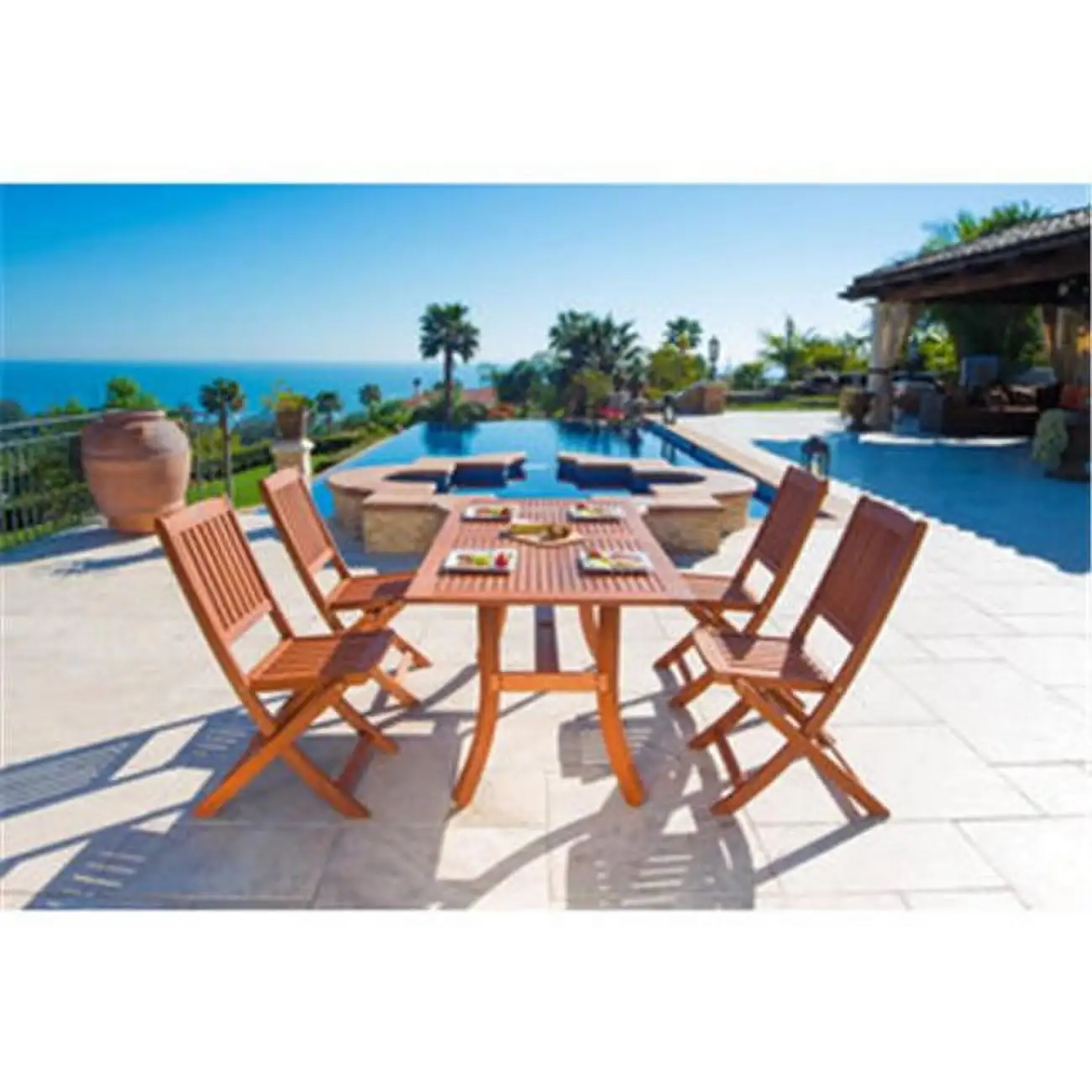 Vifah Malibu 5 Piece Wood Patio Dining Set