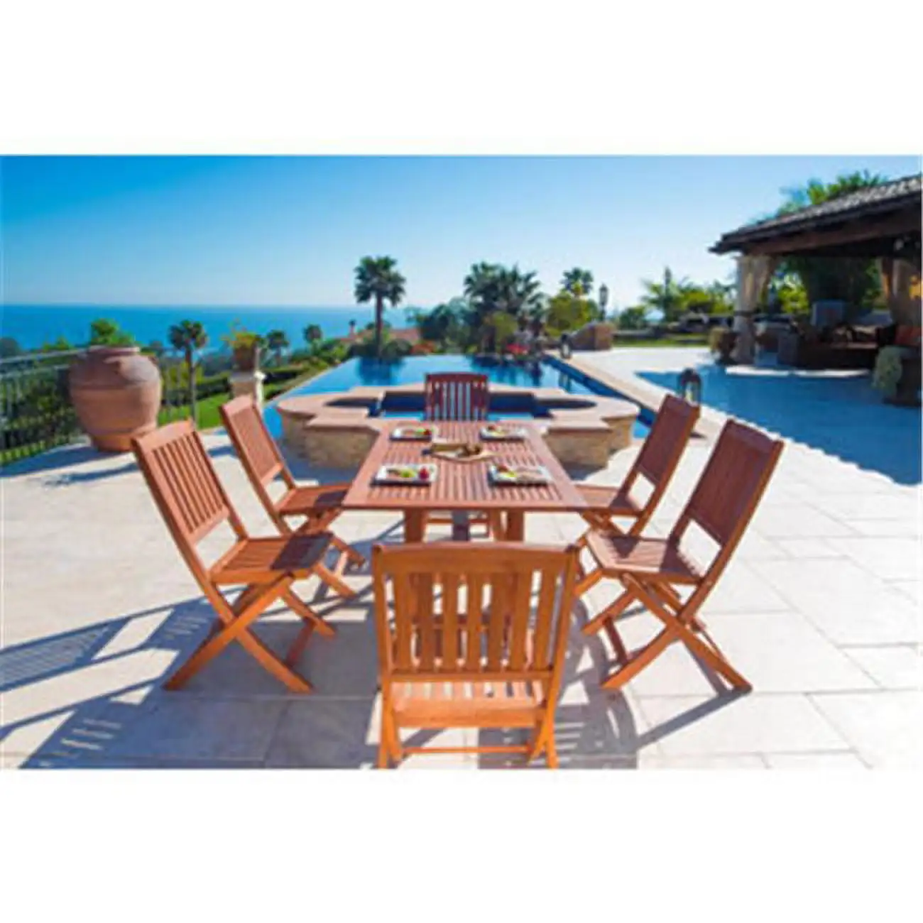 Vifah Malibu 7 Piece Wood Patio Dining Set