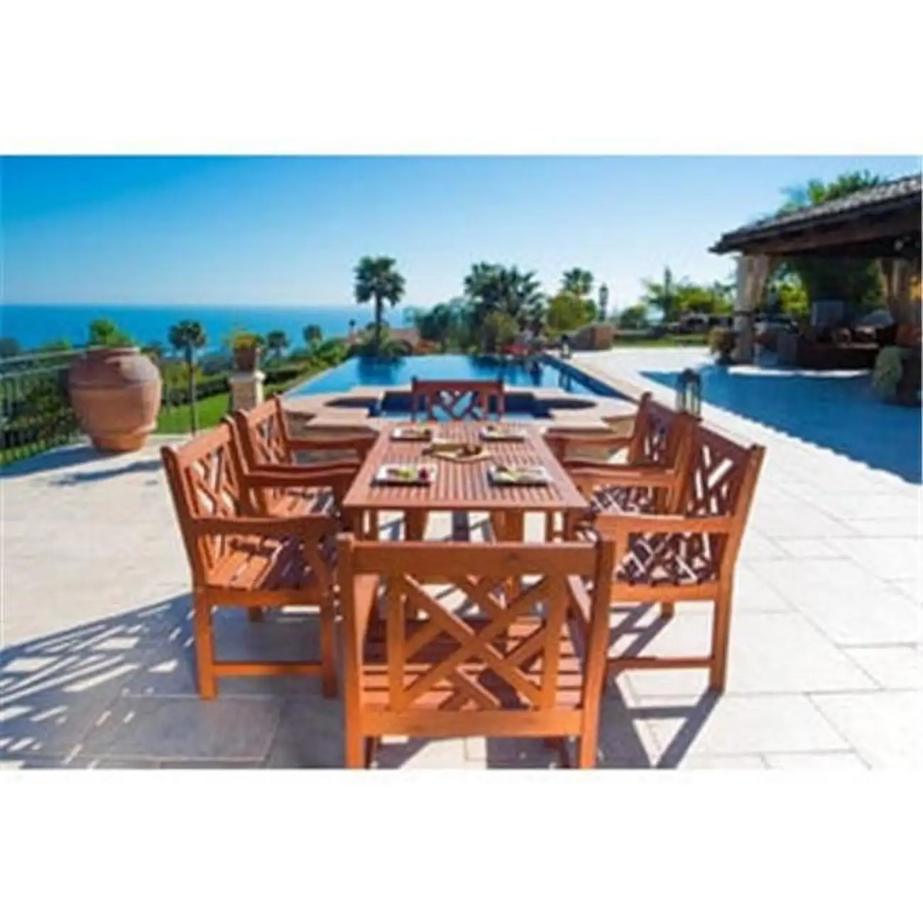 Vifah Malibu 7 Piece Wood Patio Dining Set