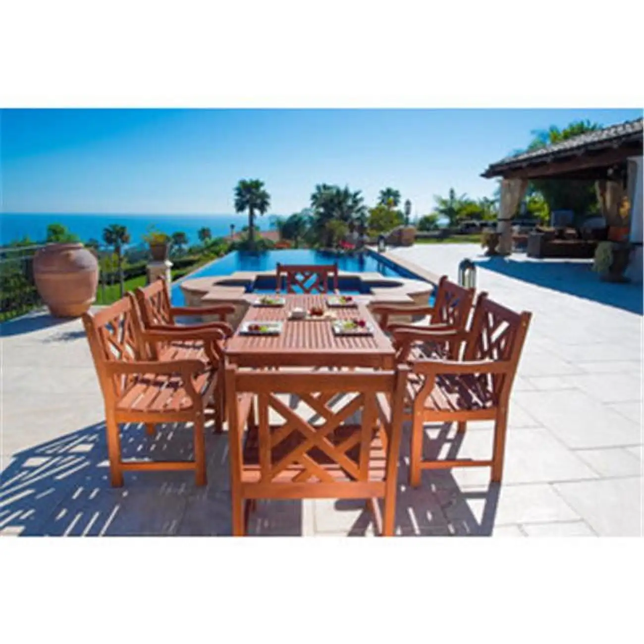 Vifah Malibu 7 Piece Wood Patio Dining Set