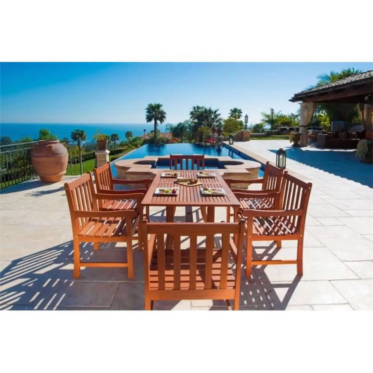 Vifah Malibu 7 Piece Wood Patio Dining Set