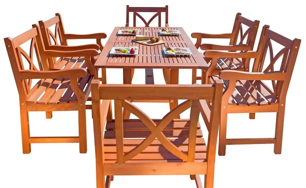 Vifah Malibu 7 Piece Wood Patio Dining Set