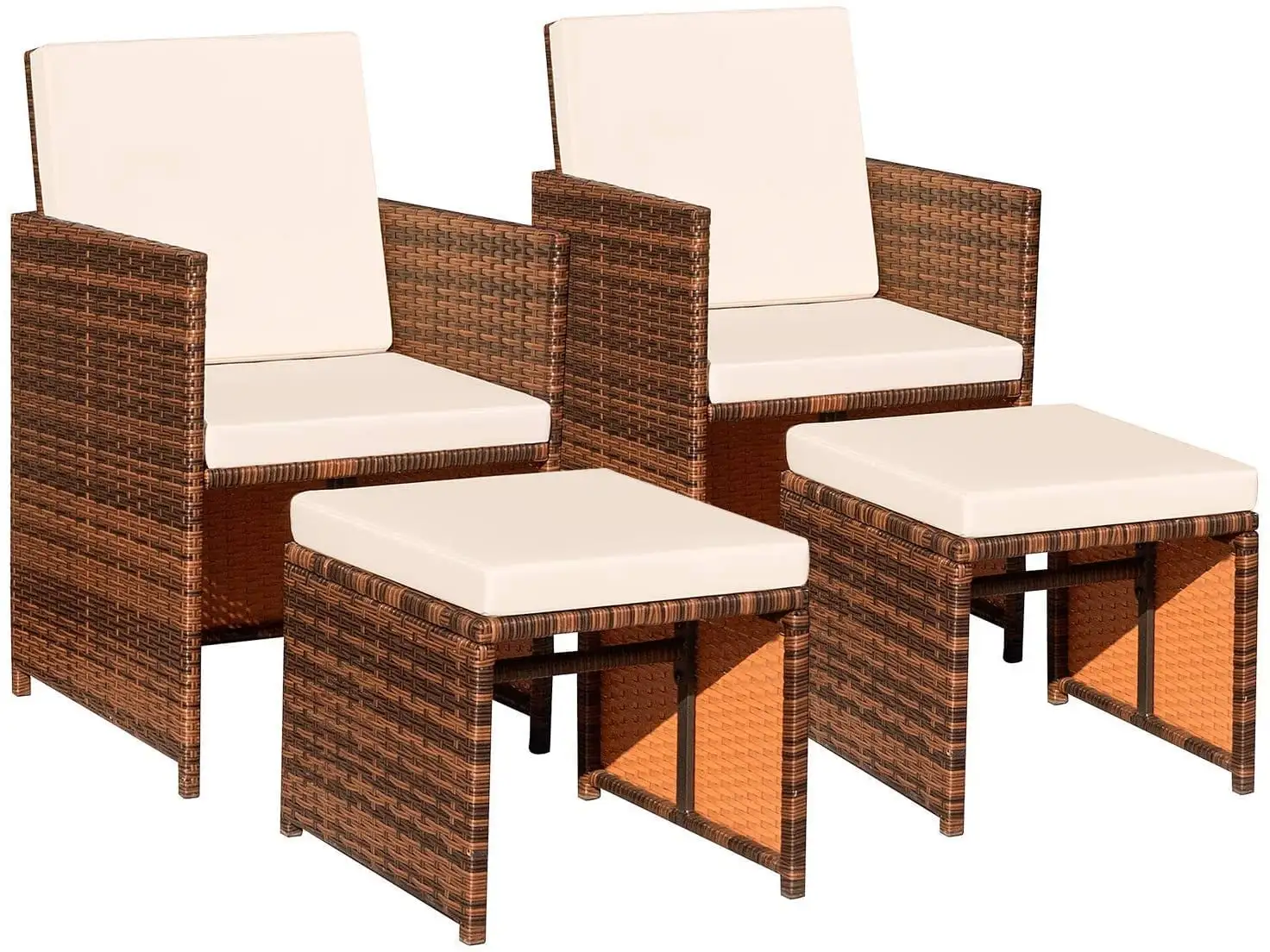 Vineego 4 Pieces Patio Furniture Set PE Wicker Rattan Cushioned Chairs with Ottomans(Beige) 2.