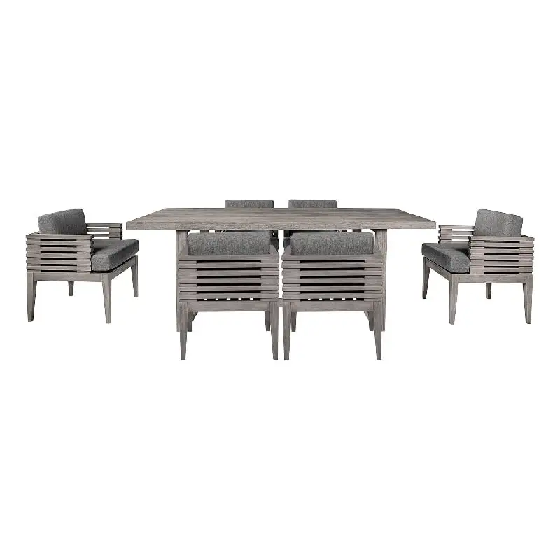 Vivid Outdoor 7 Piece Dining Set in Gray Eucalyptus Wood with Gray Cushions