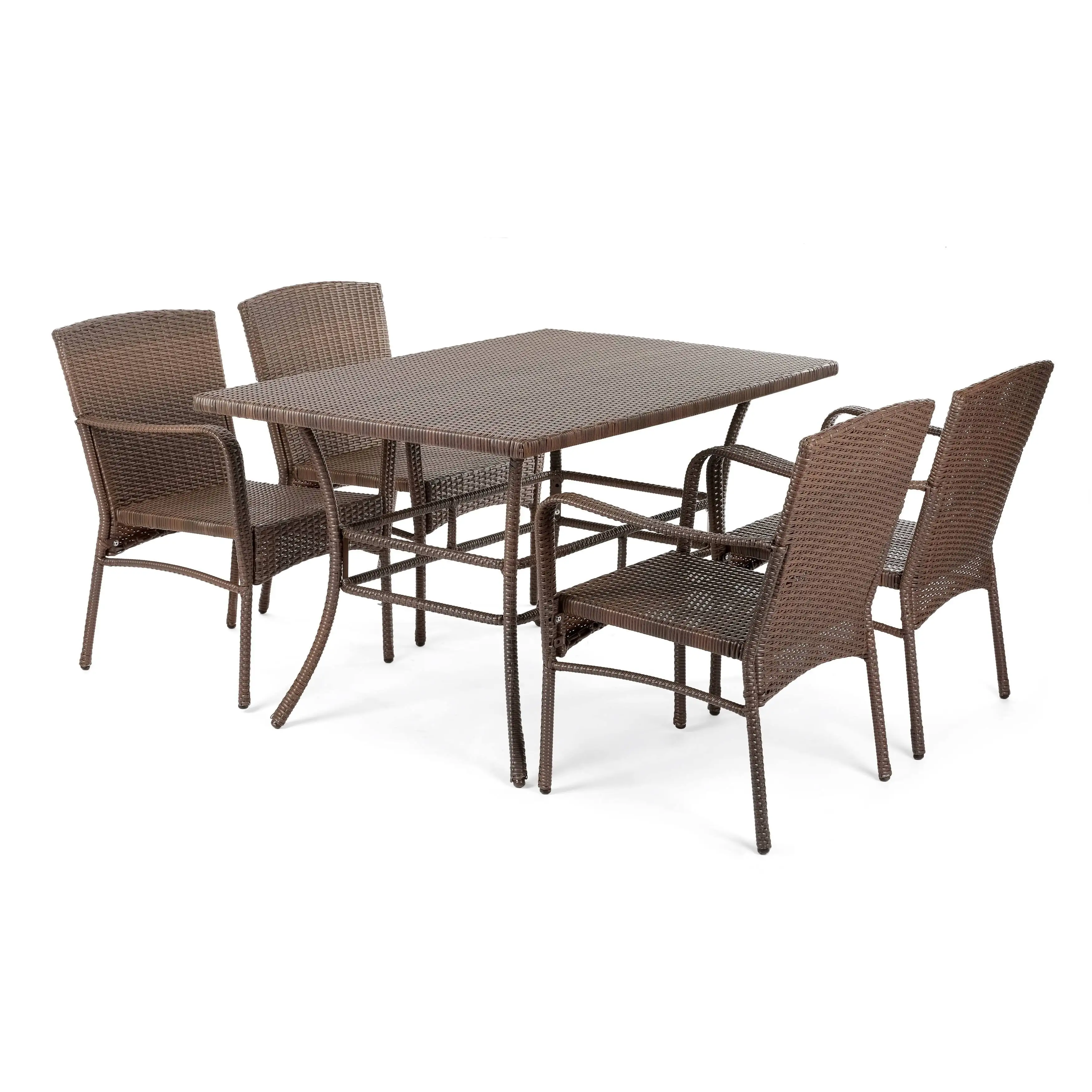 W Unlimited Leisure 5 Piece Wicker Rattan Garden Patio Dining Set in Dark Brown