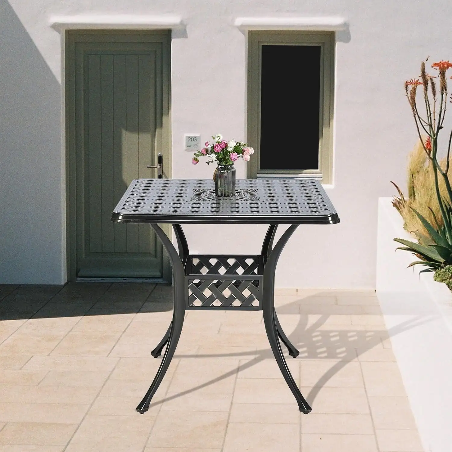 W WARMHOL Outdoor Cast Aluminum Patio Table. 30.3 Square Bistro Table with 2.2 Umbrella Hole for Patio Furniture Garden Deck Backyard