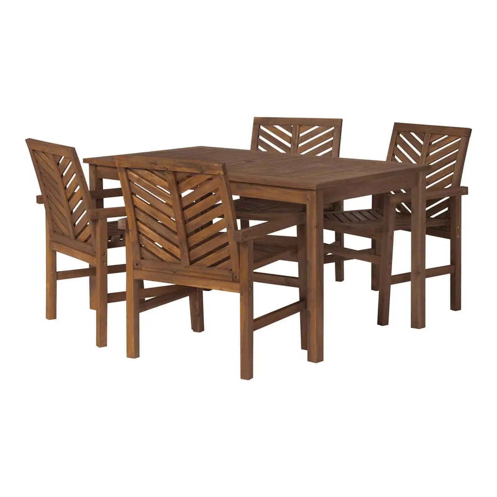 Walker Edison 5-Piece Chevron Outdoor Patio Dining Set in Dark Brown