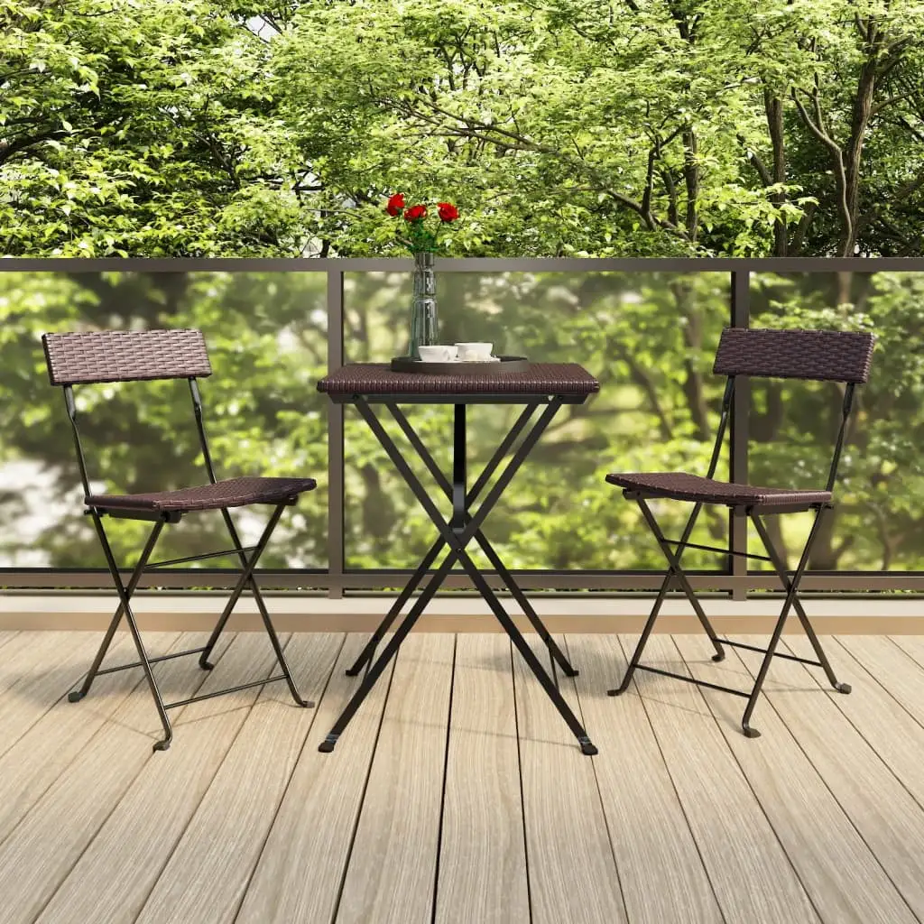 Walmeck 3 Piece Folding Bistro Set Brown Poly Rattan