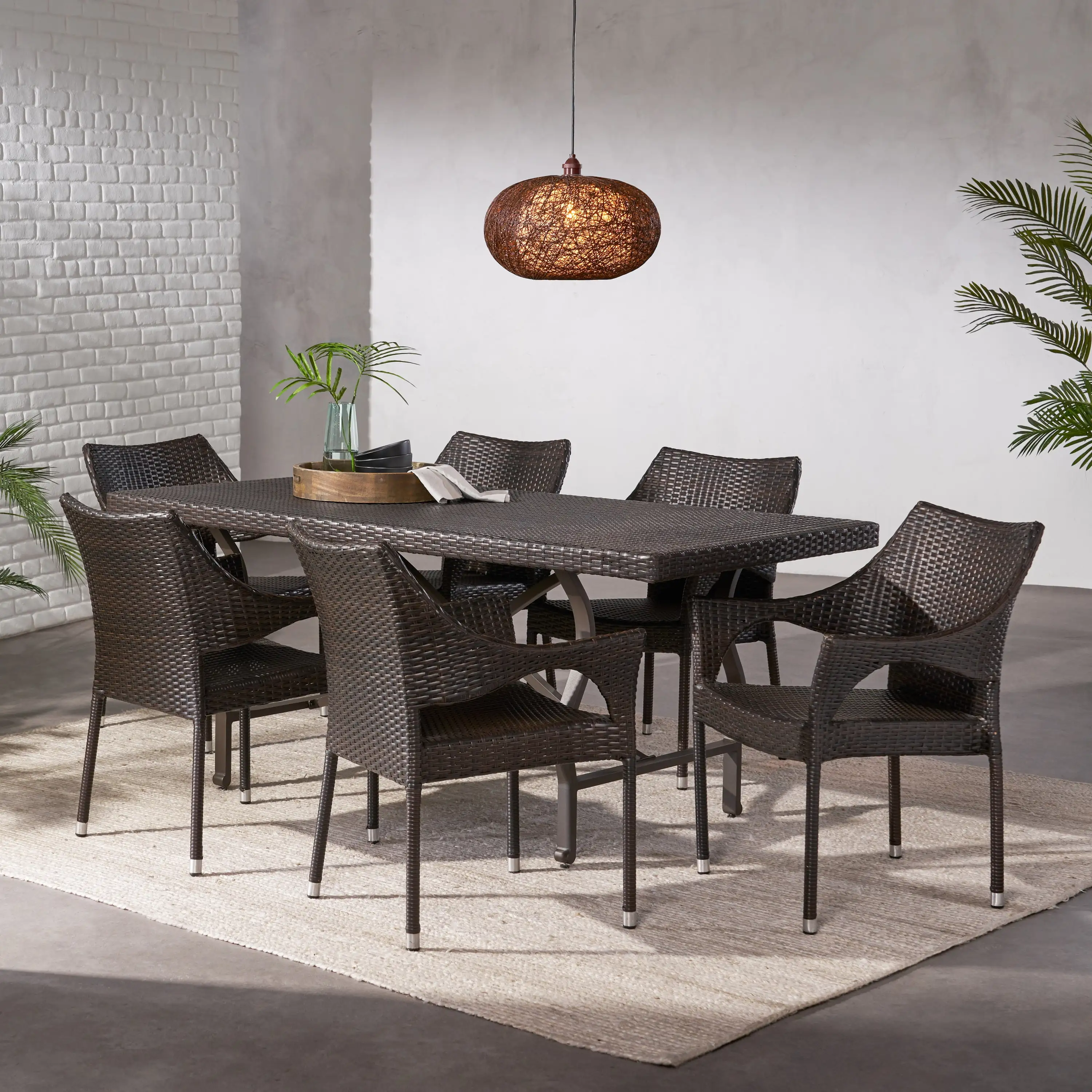 Welby Outdoor 7 Piece Rectangular Dining Set. Multibrown