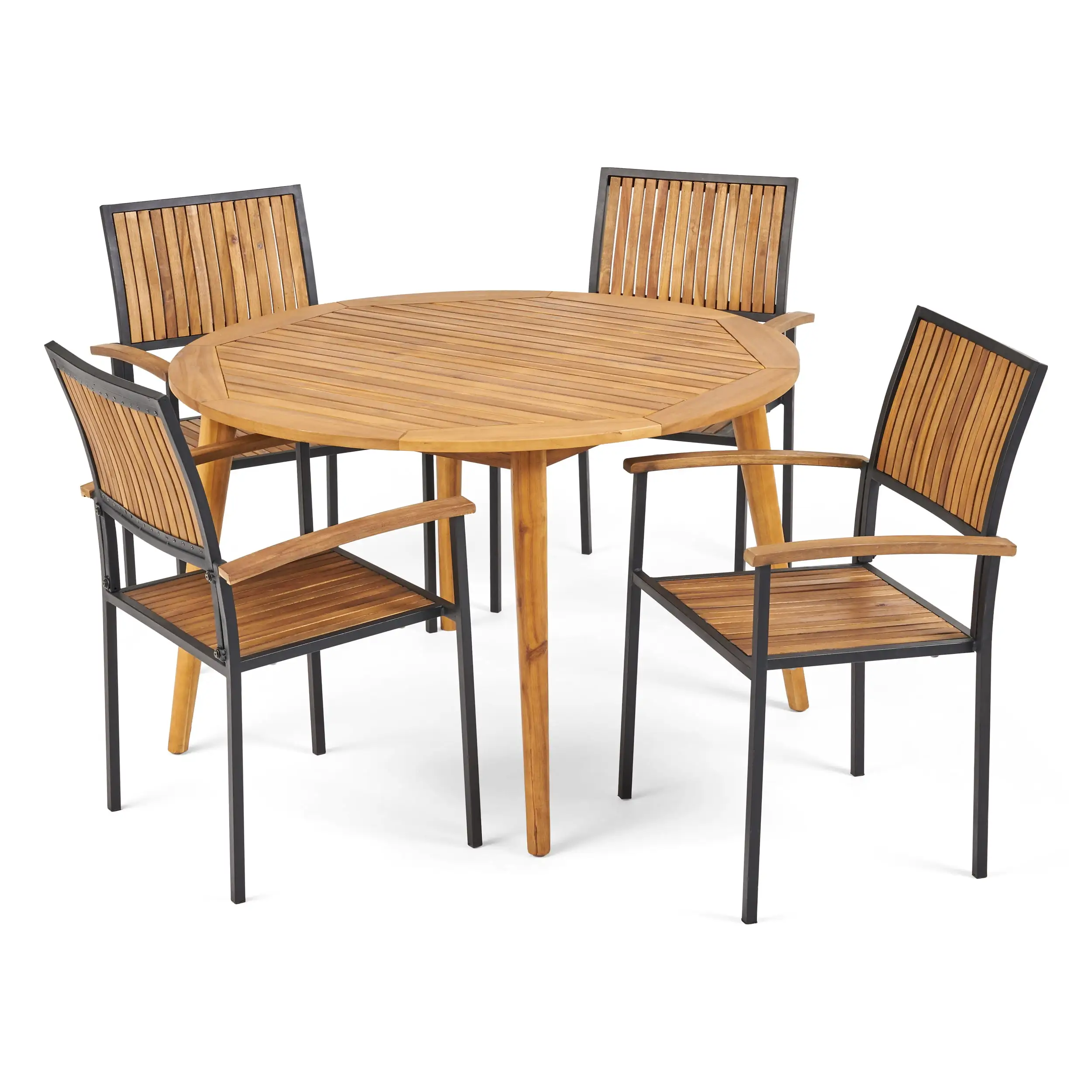 Wesley Outdoor 4 Seater Acacia Wood Circular Dining Set. Teak