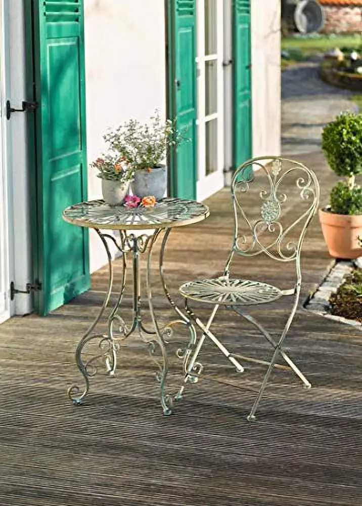 Westcharm Metal Bistro Outdoor Table for Outside Patio w/Curved Legs Scrolling Heart & Peacock Tail Motif