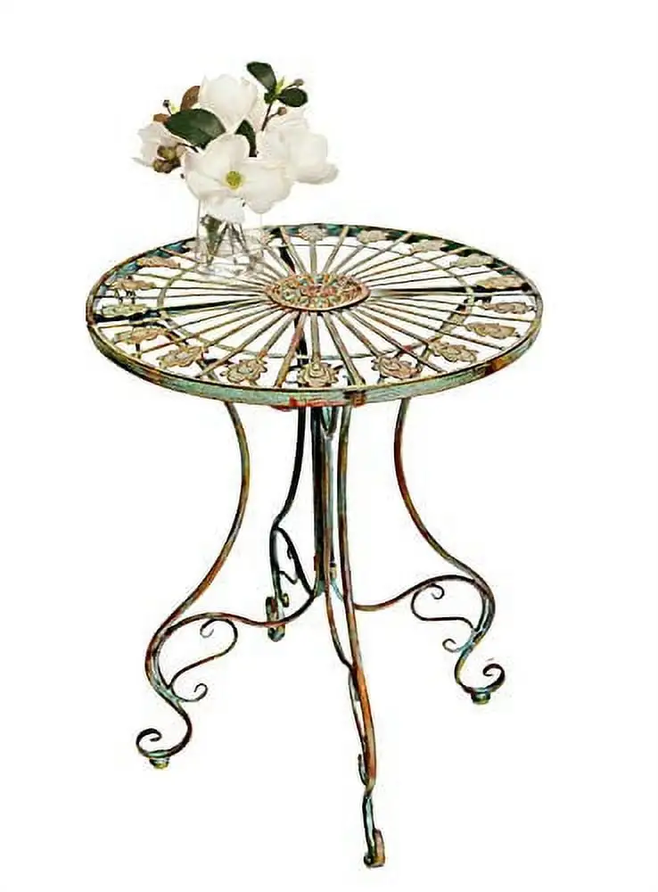 Westcharm Metal Bistro Outdoor Table for Outside Patio w/Curved Legs Scrolling Heart & Peacock Tail Motif