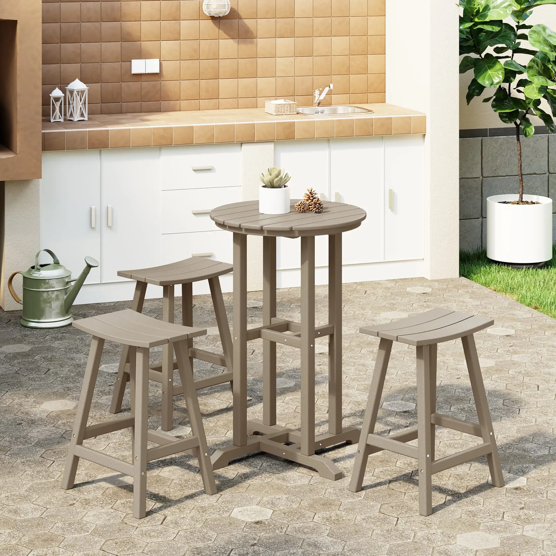 WestinTrends Malibu Outdoor Patio Counter Height Bar Stools Bistro Bar Table 4-Piece Set. Weathered Wood