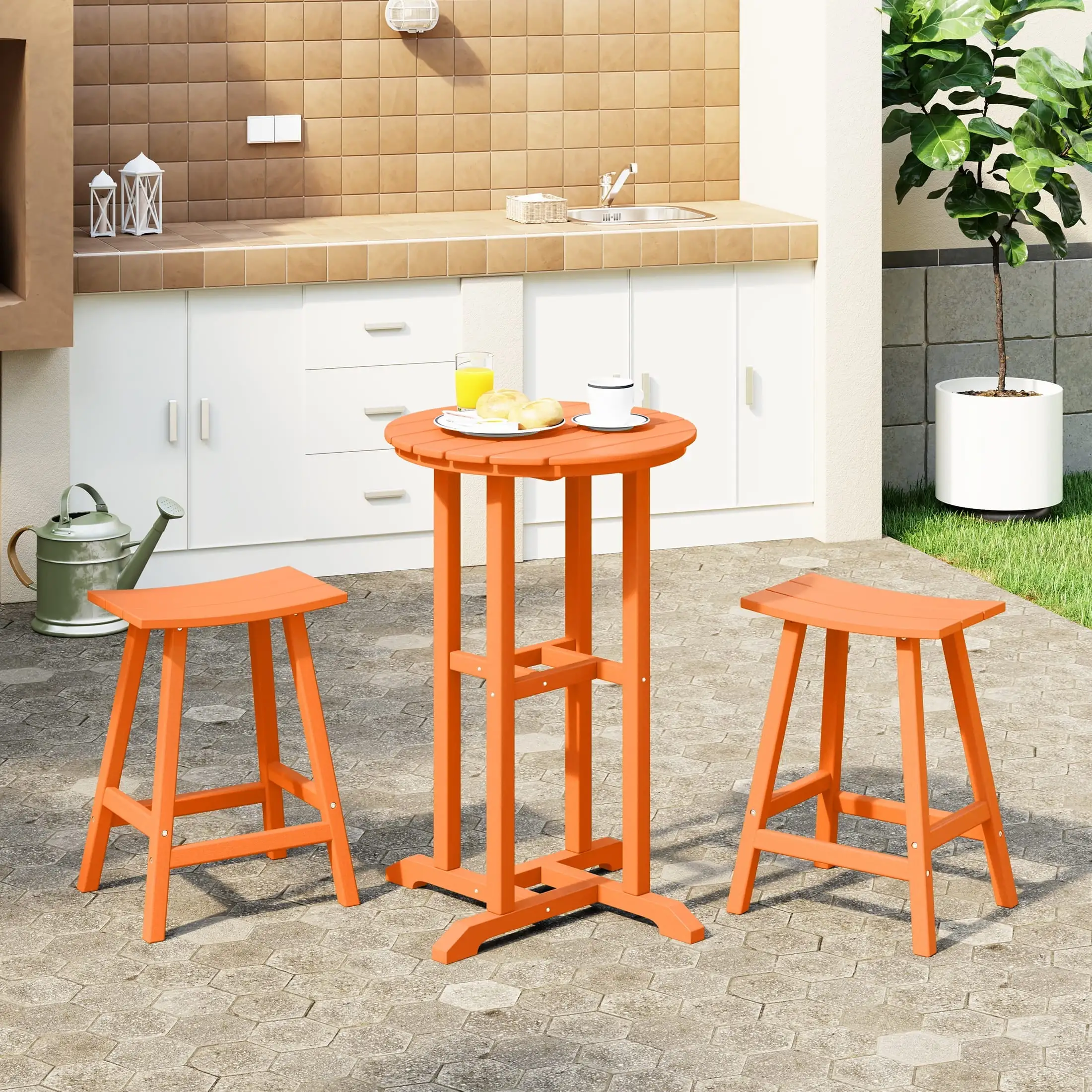 WestinTrends Outdoor Patio Counter Height Bar Stools Bistro Bar Table Set. Orange