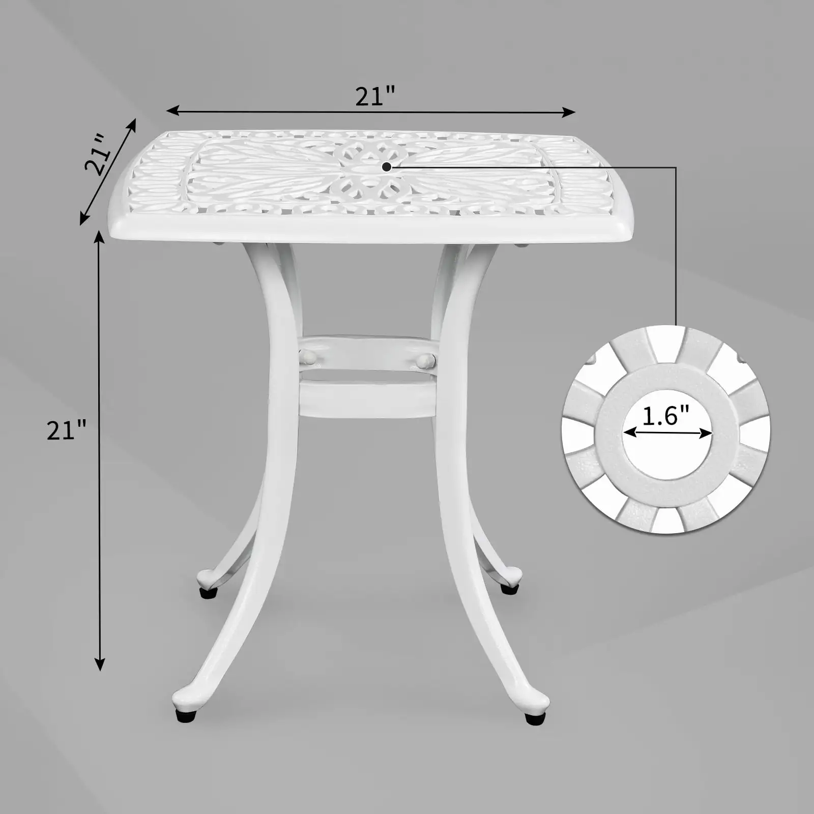 Winado 21 In Metal Bistro Table. Outdoor Square Coffee Side Table. Cast Aluminum Coffee Table for Patio and Garden. White