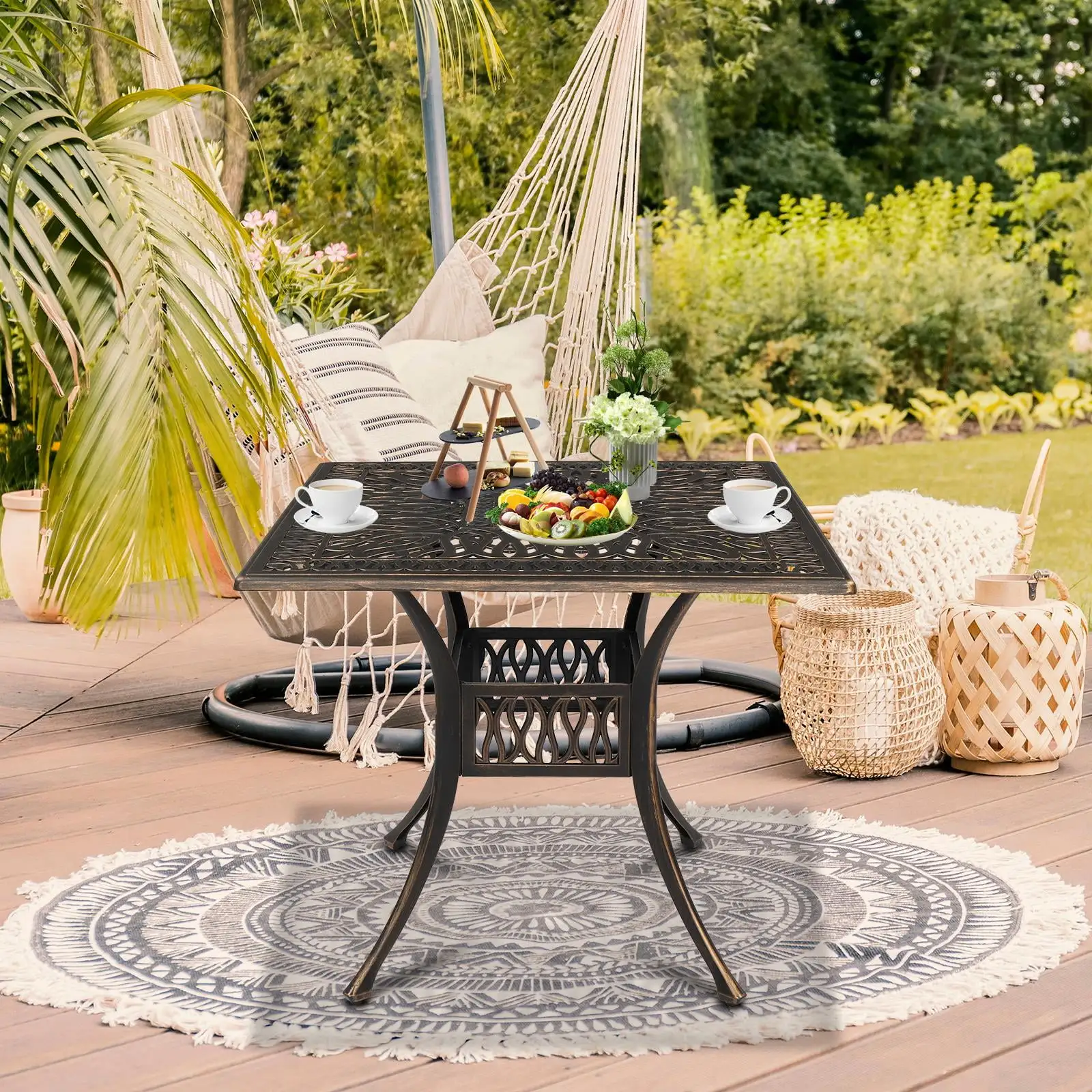 Winado 35.4 Square Bistro Side Table. Aluminum Frame. Outdoor Dining Table. Bronze