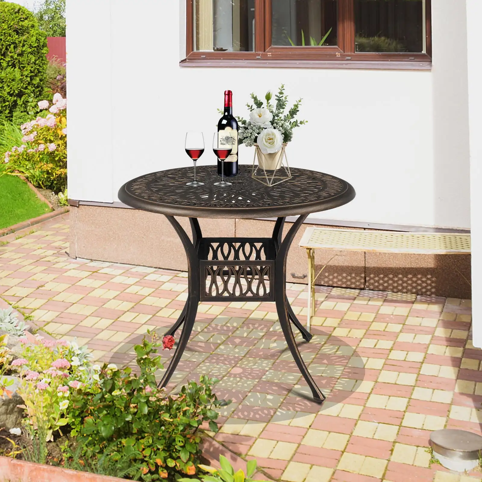 Winado 35.4in Bistro Outdoor Round Side Table. Aluminum Table