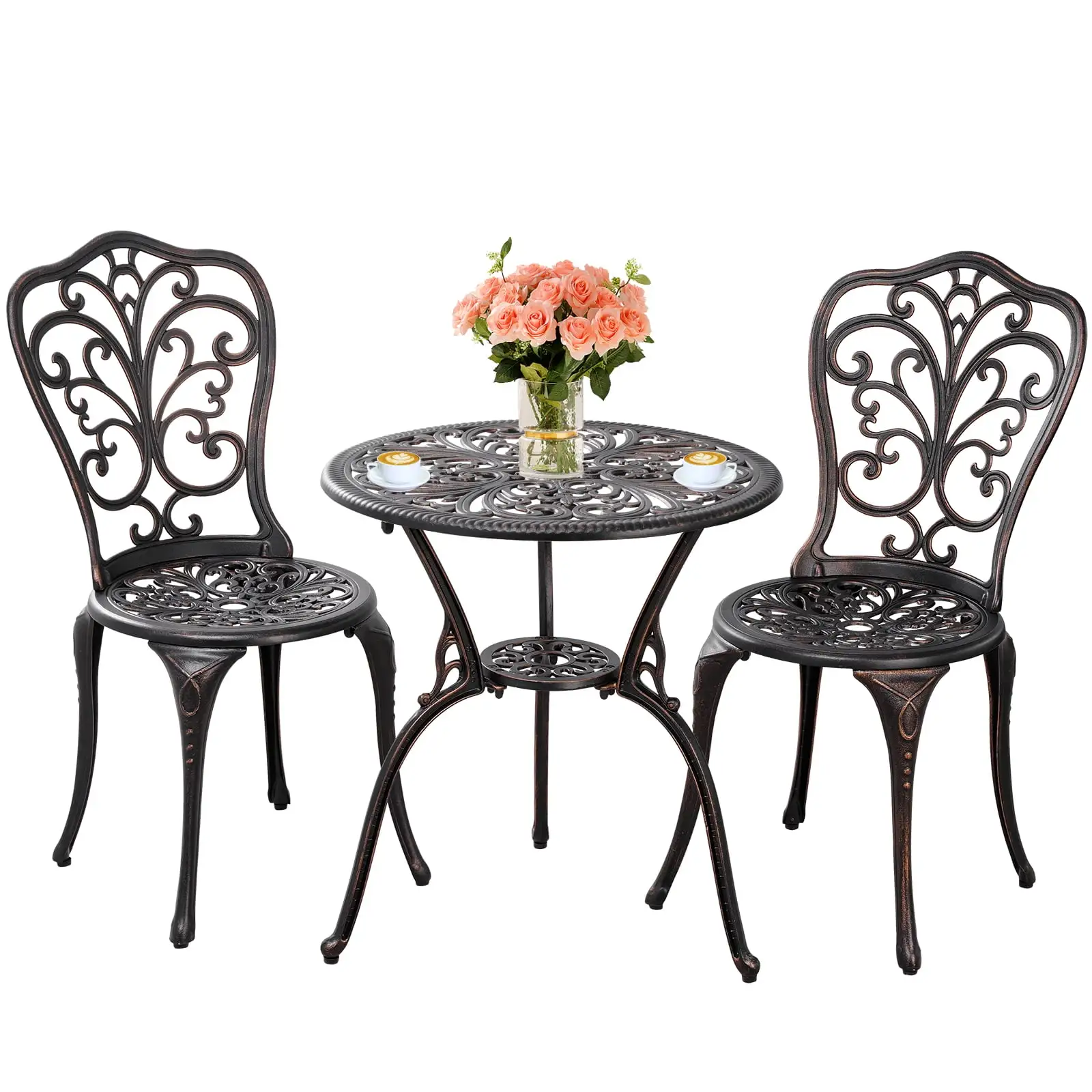 Withniture 3-Piece Cast Aluminum Outdoor Patio Bistro Furniture Set. Bronze