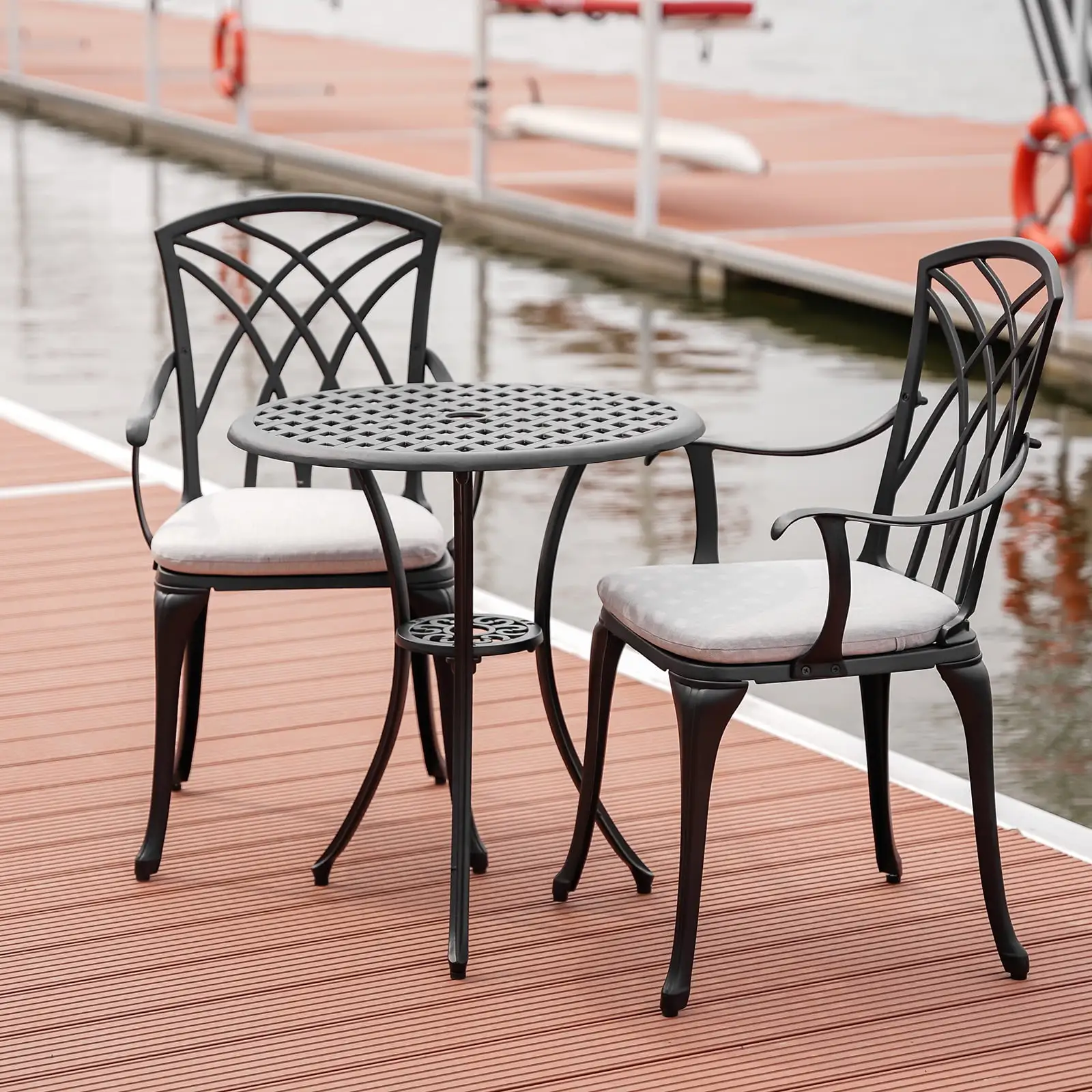 Withniture 3 Piece Patio Bistro Set with Cushions. Outdoor Bistro Table and Chairs Set of 2 with Umbrella Holes. All Weather Bistro Table Set for Garden Porch Pools