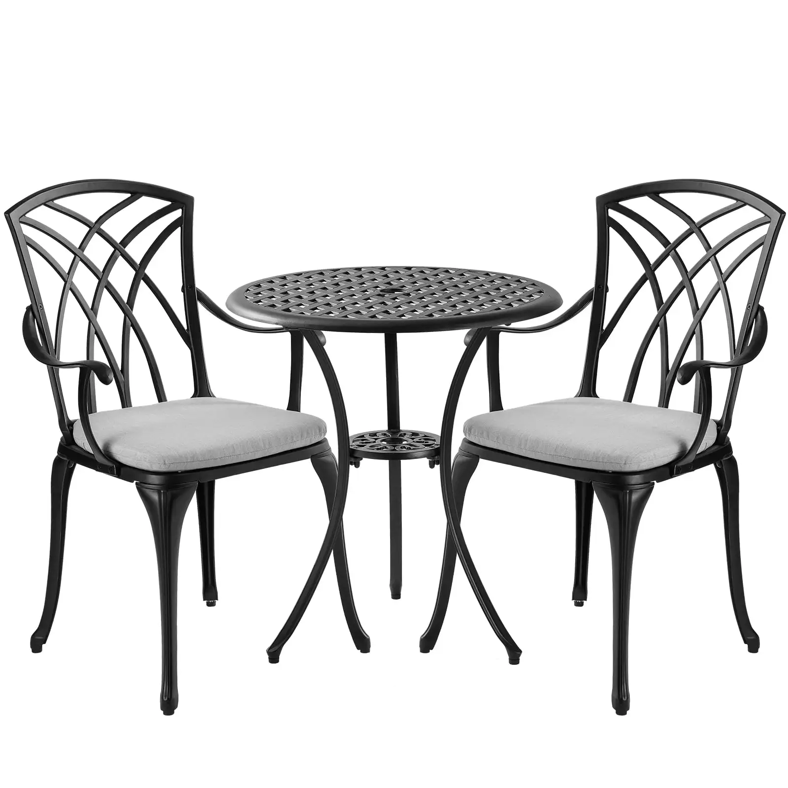 Withniture 3 Piece Patio Bistro Set with Cushions. Outdoor Bistro Table and Chairs Set of 2 with Umbrella Holes for Garden Porch Pools