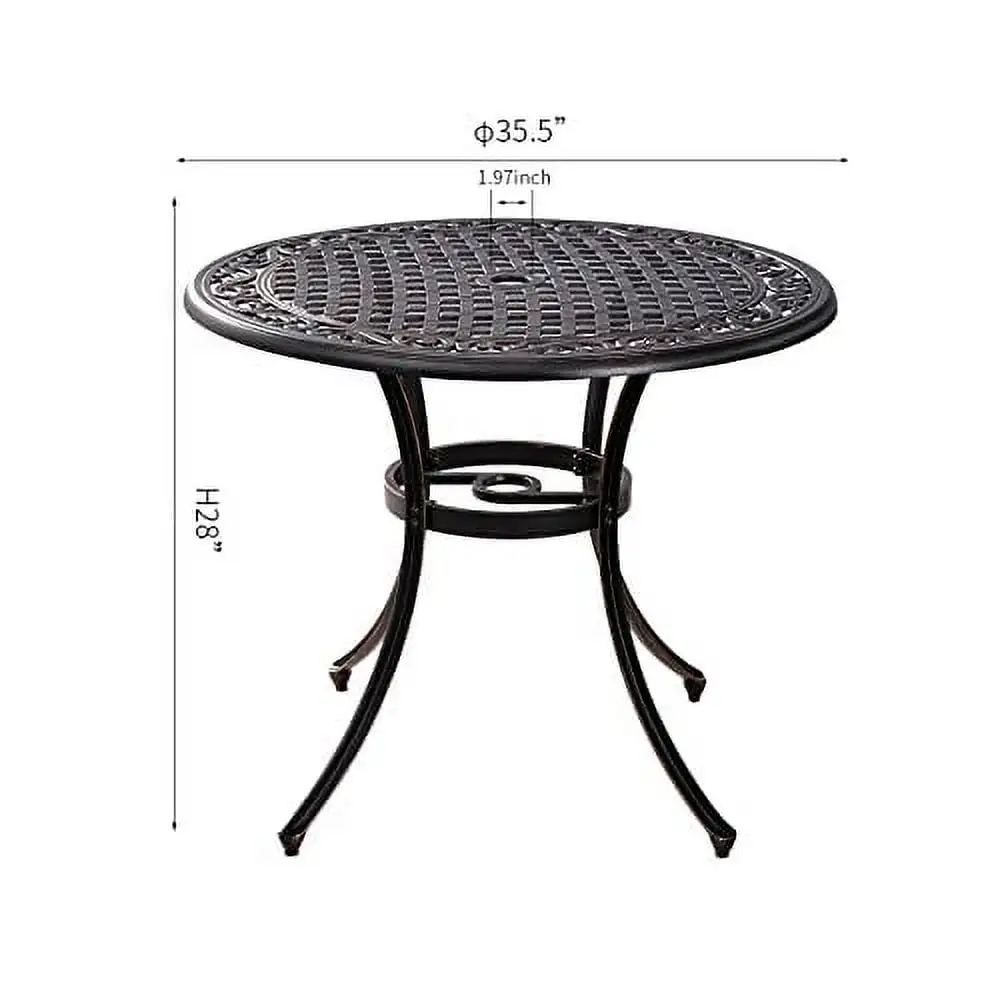 Withniture 35.5Patio Dining Table Cast Aluminum Outdoor Bistro Table with 1.97 Umbrella Hole.All Weather Patio Bistro Table for Fornt Pronch Garden.Bronze