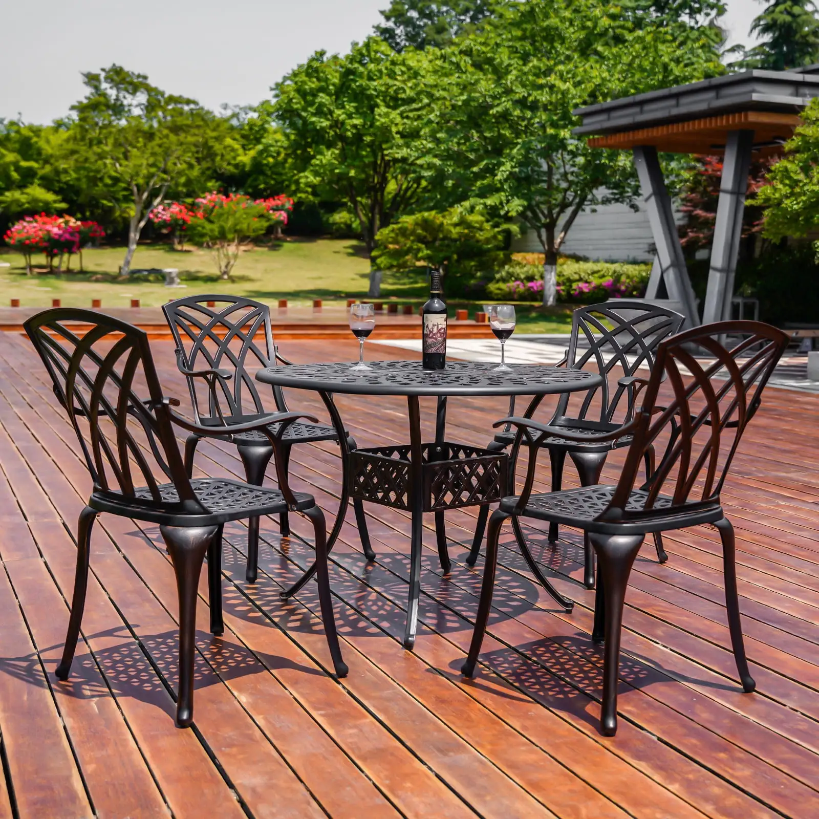 Withniture 5 Piece Cast Aluminum Patio Dining Sets Outdoor Dining Table and Chairs Set. Bronze