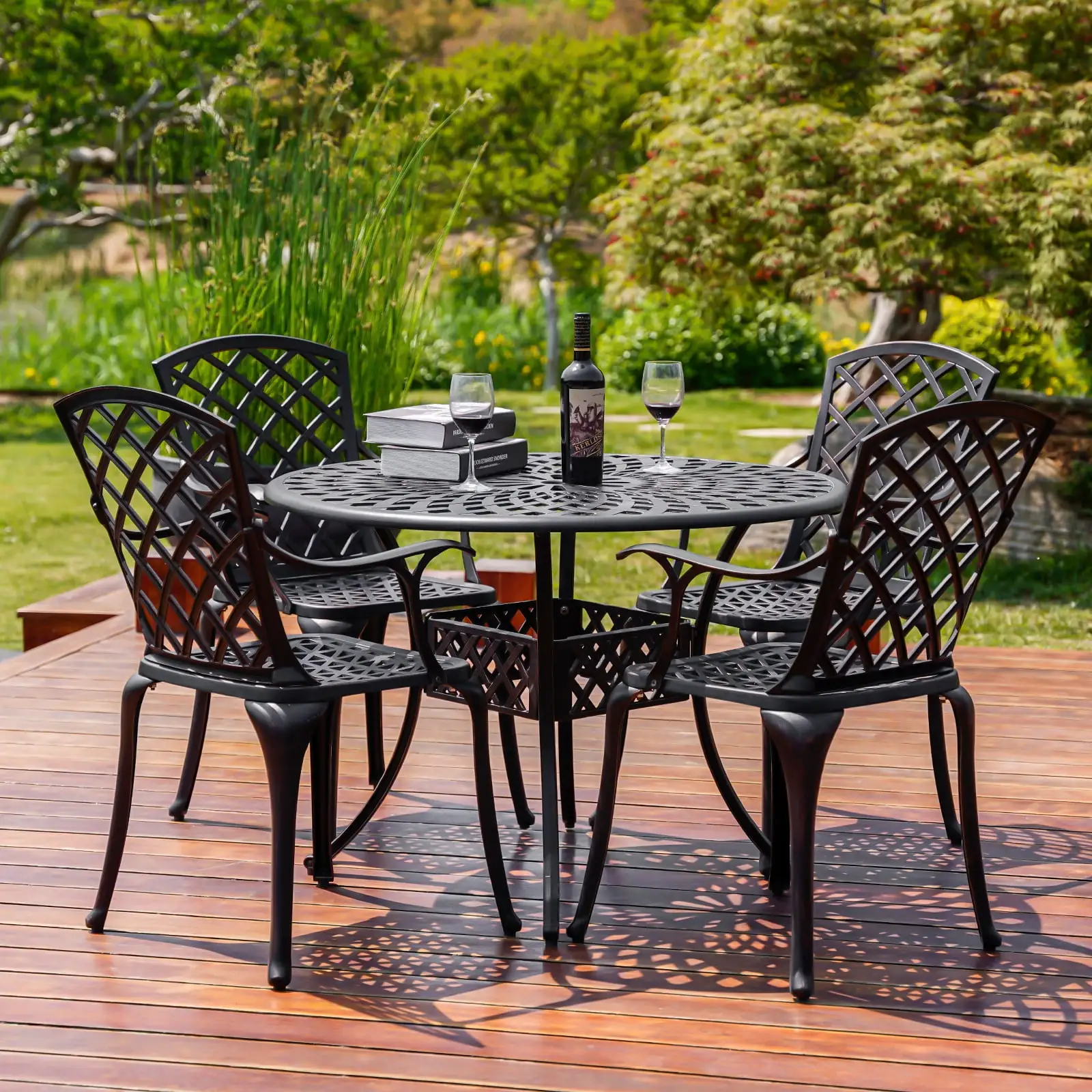 Withniture 5 Pieces Patio Dining Set Cast Aluminum Outdoor Table and Chairs for Garden. Backyard