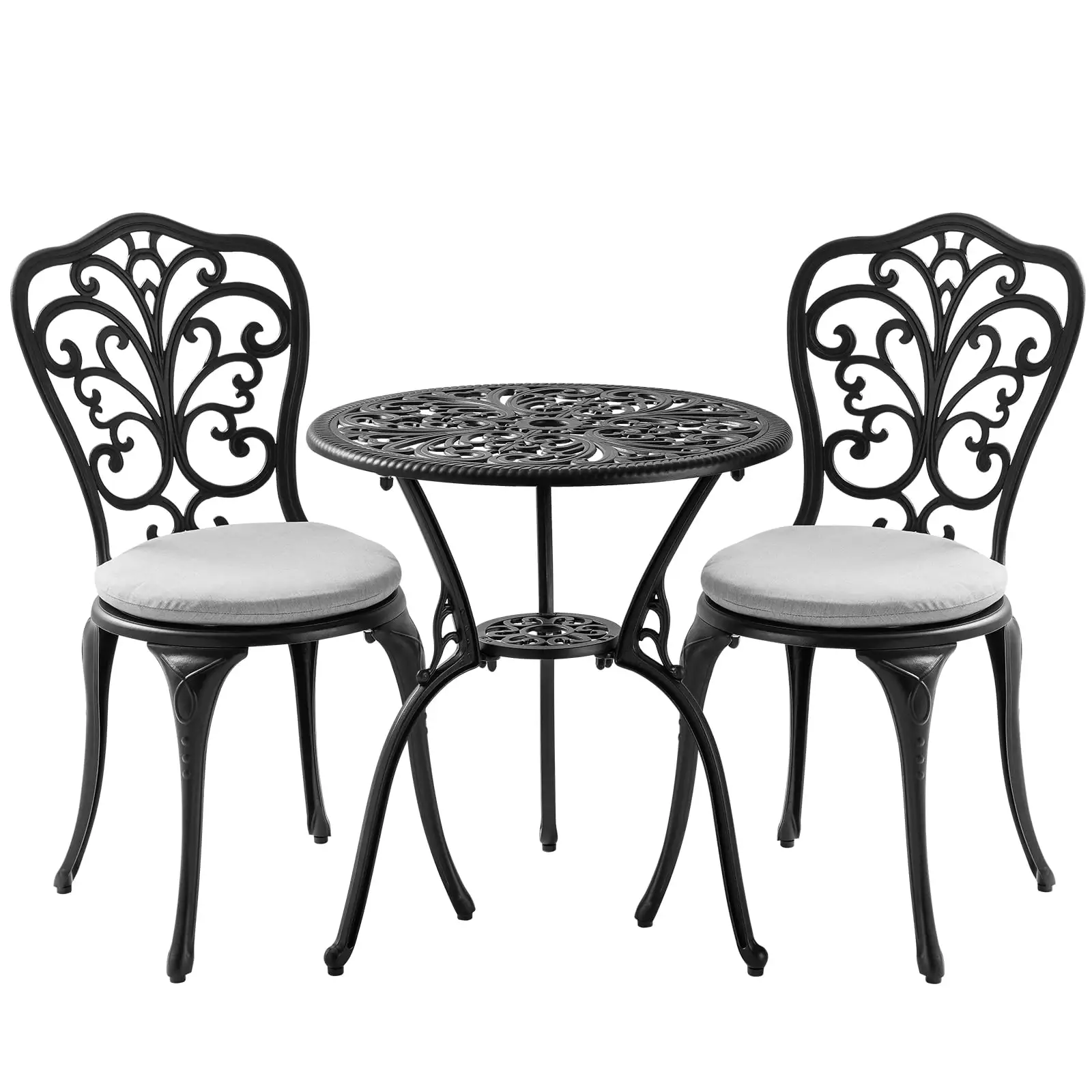 Withniture Patio Bistro Set 3 Piece Outdoor. All Weather Bistro Table and Chairs Set of 2 with Umbrella Hole. Outdoor Bistro Set with Cushions. Cast Aluminum Patio Furniture Set for Garden Porch