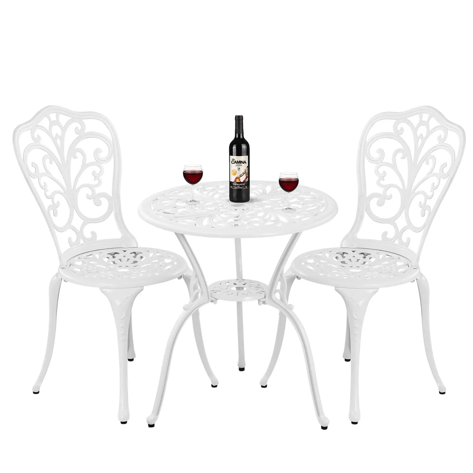 Withniture White Bistro Table and Chairs Set of 2 Outdoor Patio Bistro Sets with Umbrella Hole