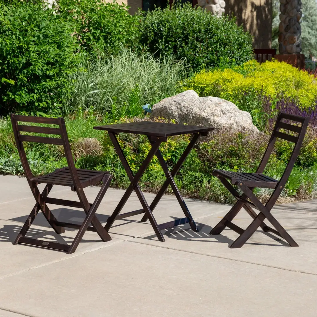 Wooden Bistro Sets of 3. Folding Patio Dining Set with Square Table and Two Chairs. Easy Portable Bistro Set for Patio. Balcony. Square and Garden. Espresso