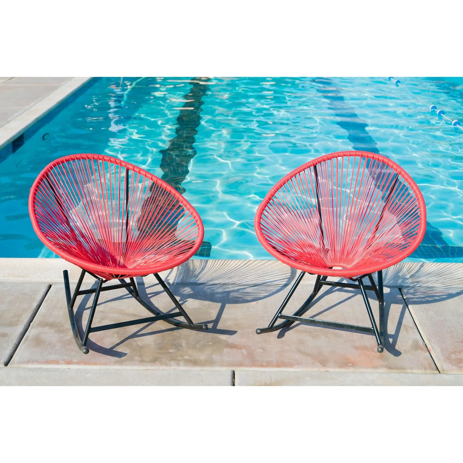 XBrand 34.6L Oval Rattan/Steel Acapulco Rocking Chairs (Set of 2) All Weather Patio Conversation Bistro Set for Lawn. Balcony Red