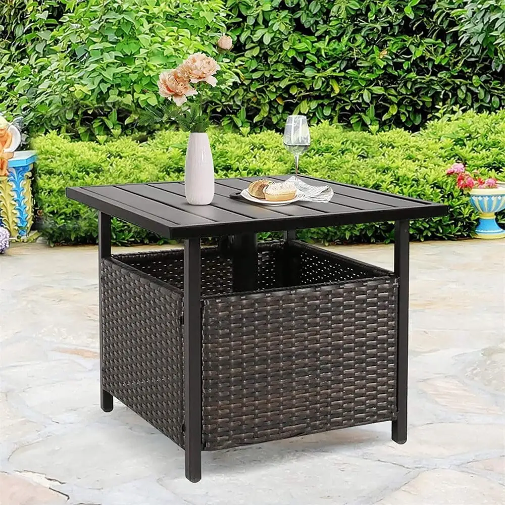 YJTONWIN Indoor&Outdoor Wicker Side Table Bistro Table with Umbrella Hole