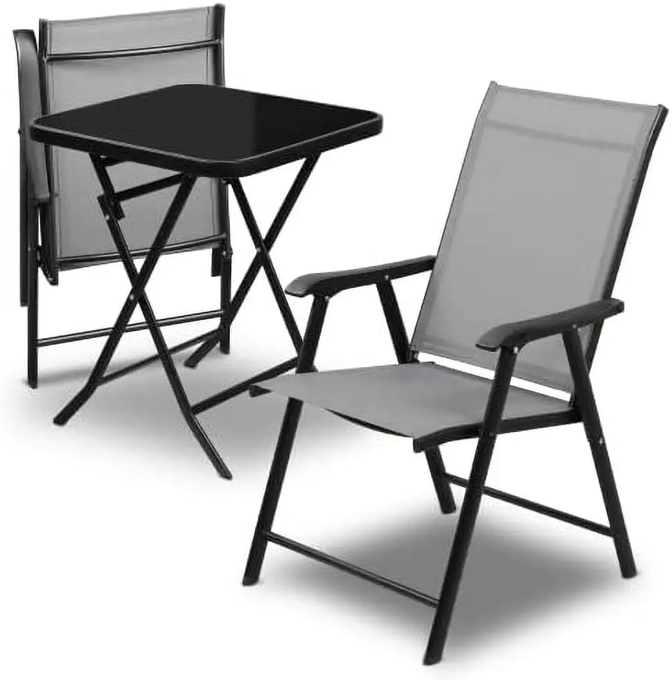 YPDCHB Patio Set of 3 Folding Rattan Chair Outdoor Conversation Sets Foldable Coffee Table Lawn Balcony Poolside Backyard