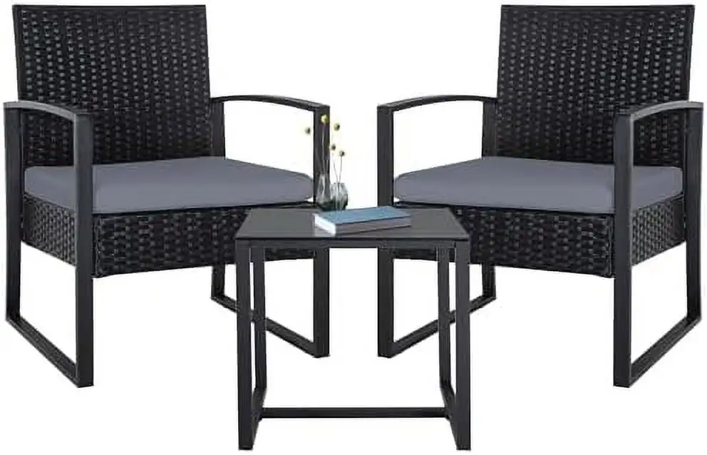 YPZBLDV 3 Pieces Patio Bistro Sets Outdoor Wicker Set Rattan Conversation with Coffee for Yard Balcony Garden Brown