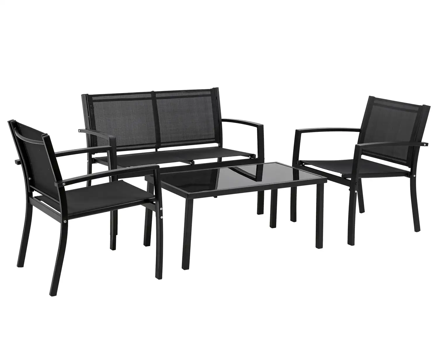 YRLLENSDAN Patio Conversation Sets .Patio Furniture Outdoor Table and Chairs 4 Piece Patio Set w/ Tempered Glass Tabletop Waterproof Textilene for Outside Backyard Lawn Pool Deck Balcony. Black