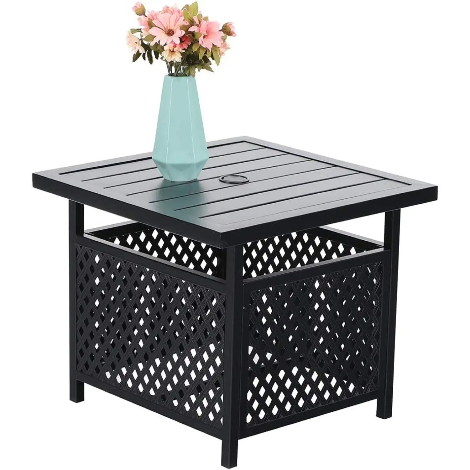 YSSY 22'' x 22 '' Outdoor Umbrella Side Table Stand Patio Bistro Table with Umbrella Hole .Black